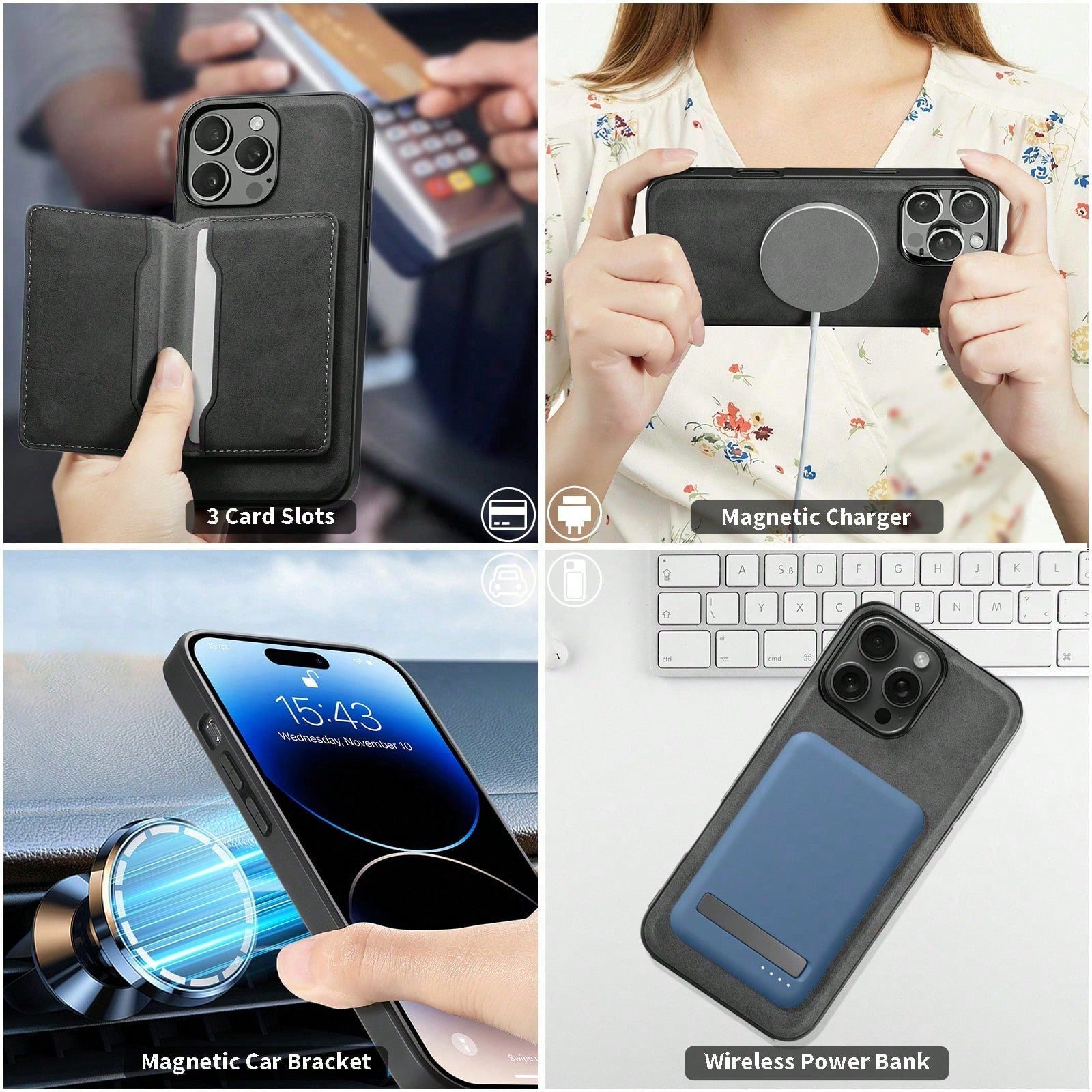 2IN1 Magnetic Case & Card Bag (Black)