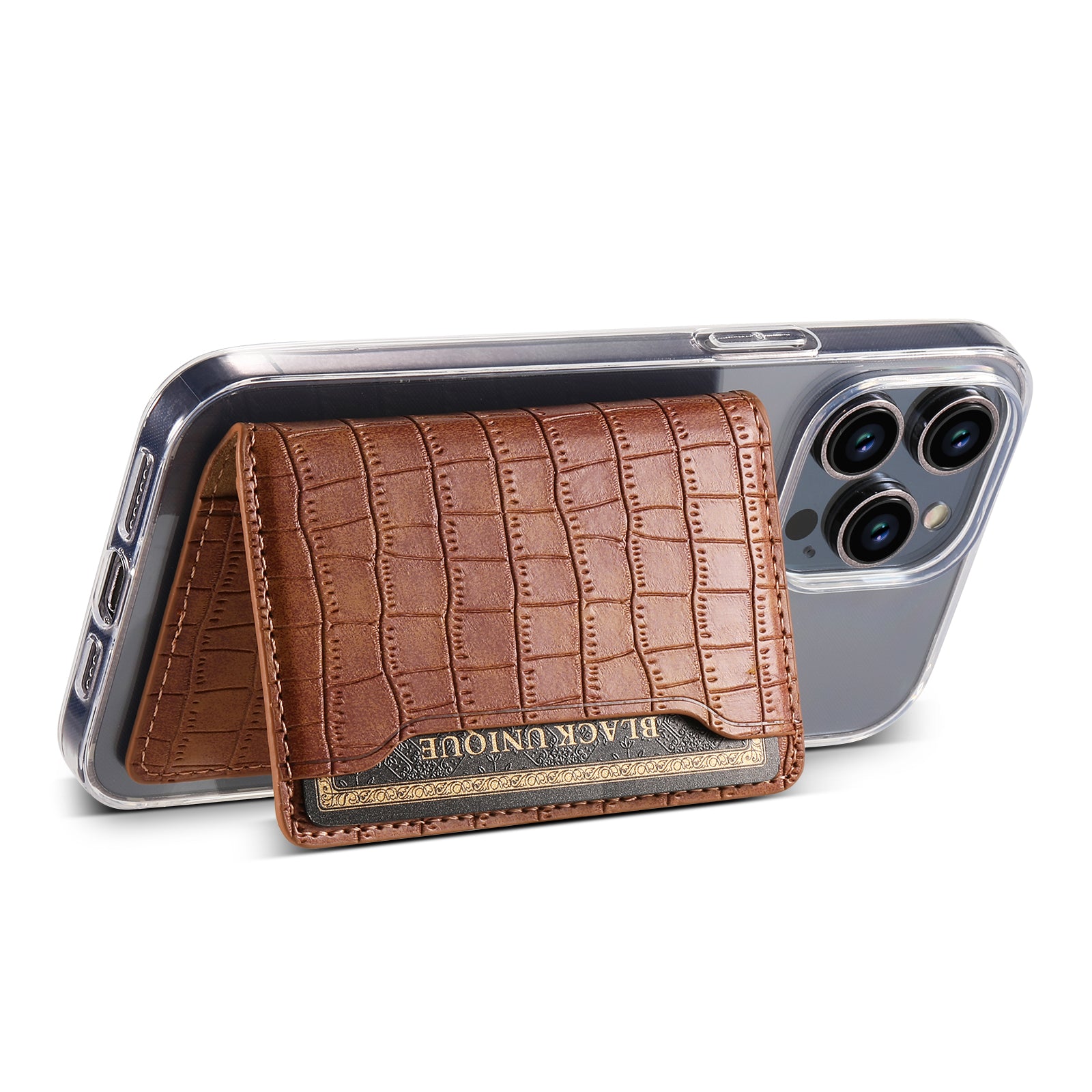 Alligator Pattern Leather Bracket Ultra-Thin Credit Card Bag(Brown)