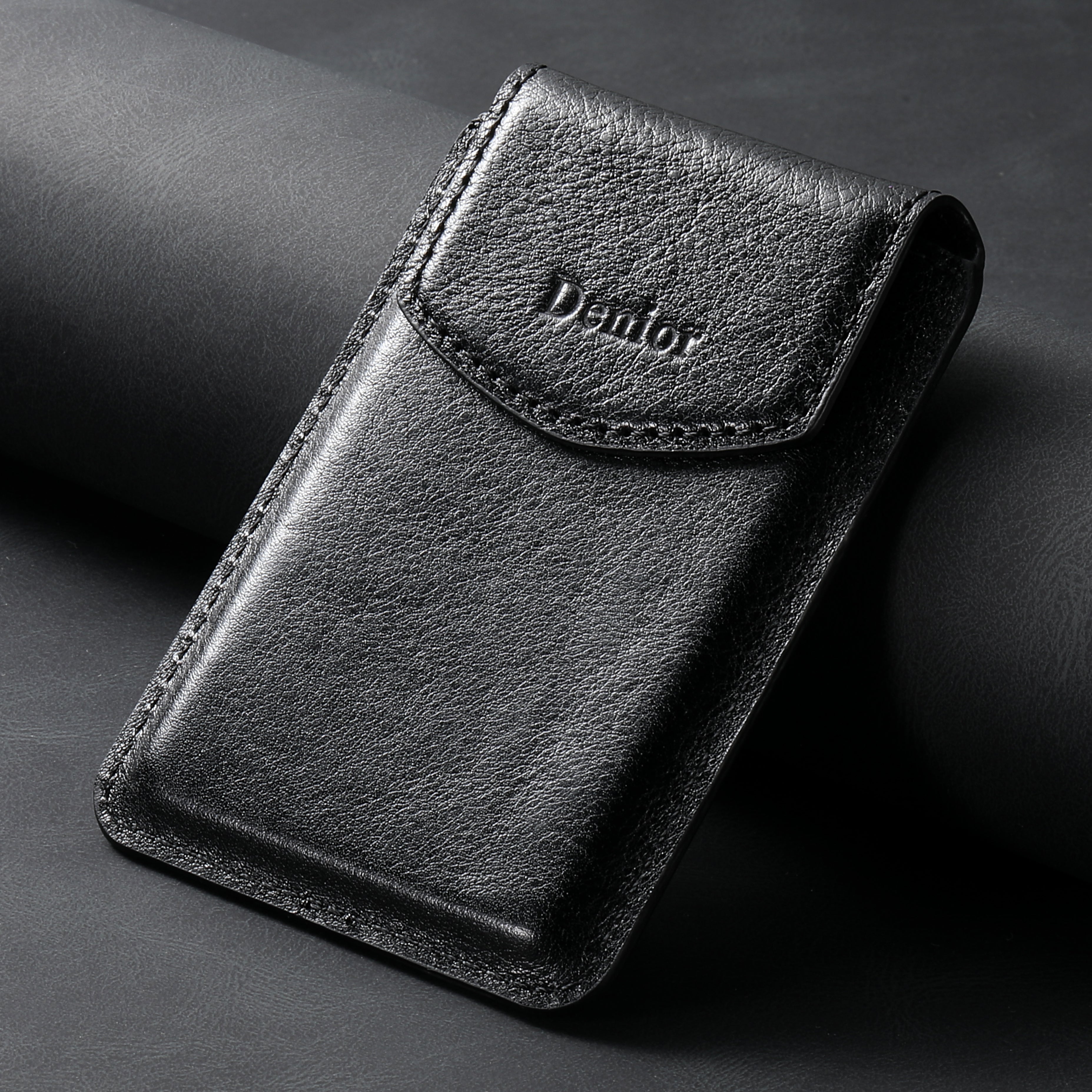 Magnetic Genuine Leather Bracket Credit Card Bag（Black）