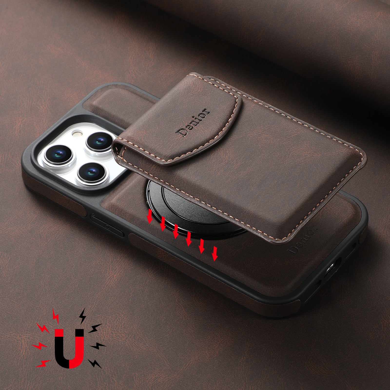iPhone Series 2IN1 Magnetic Case & Card Bag（Brown）