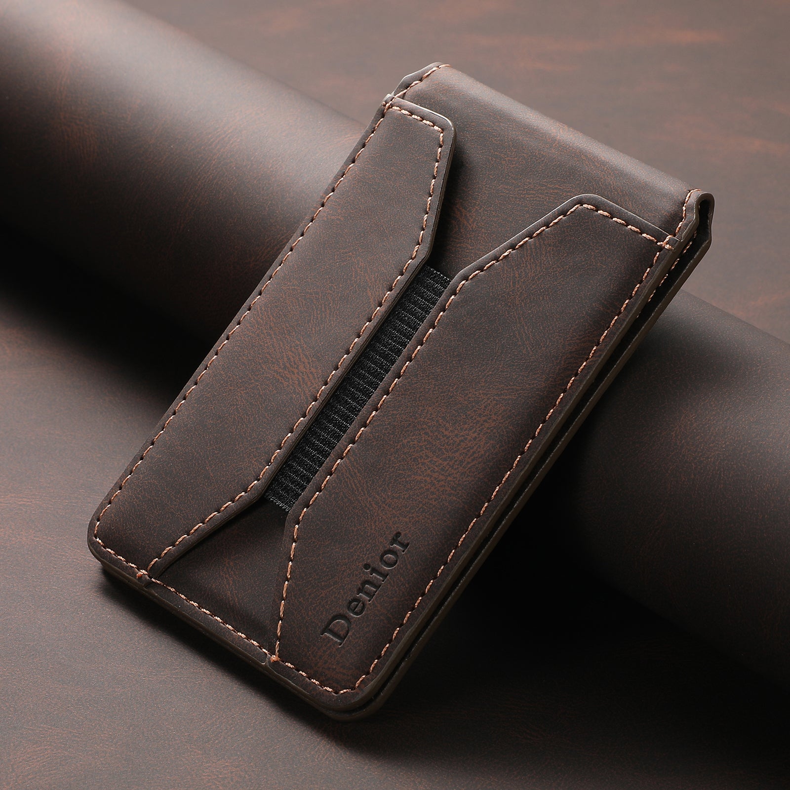 Magnetic Elastic Rope Design Card Holder (Brown)