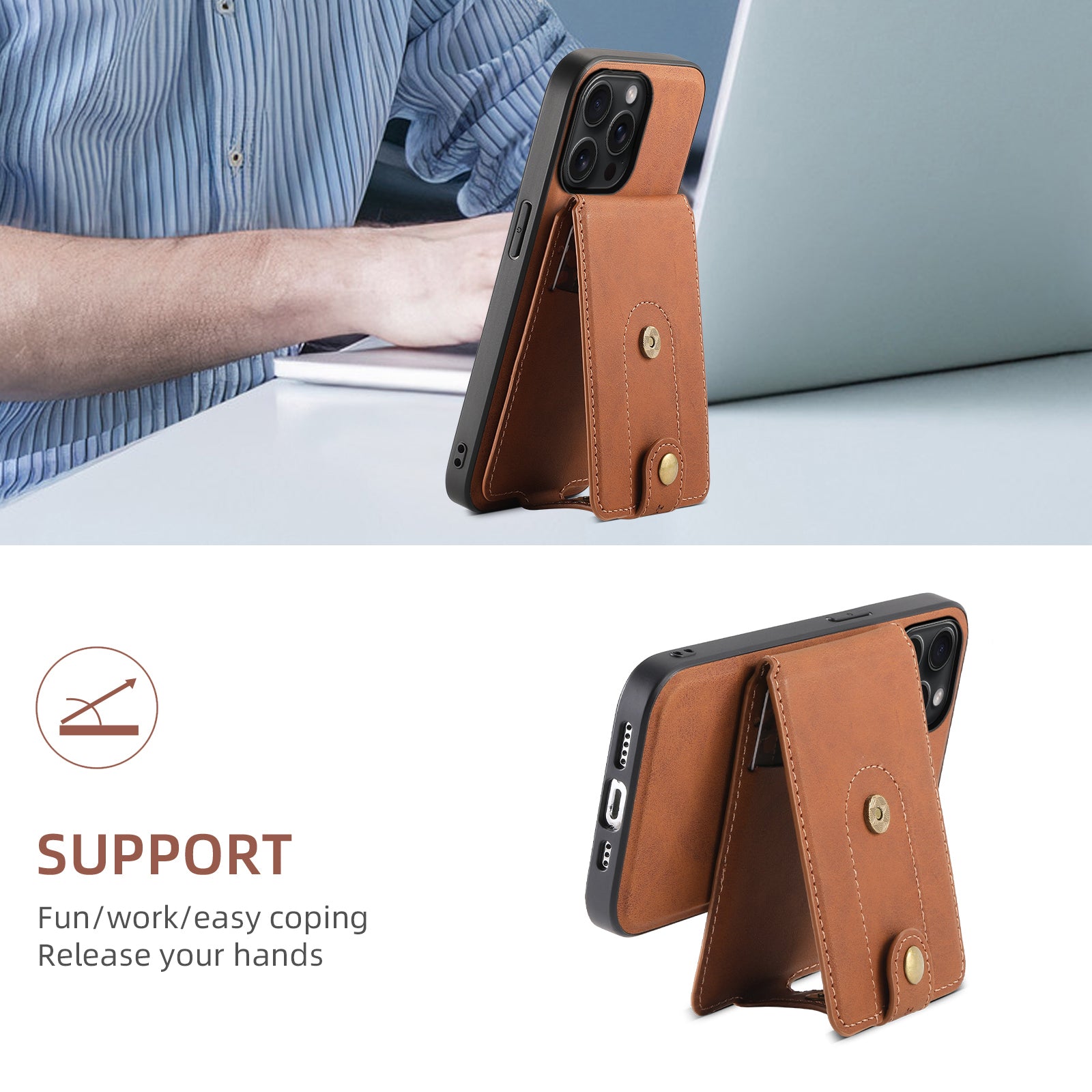 2IN1 Magnetic Phone Case & Card Bag (Brown)