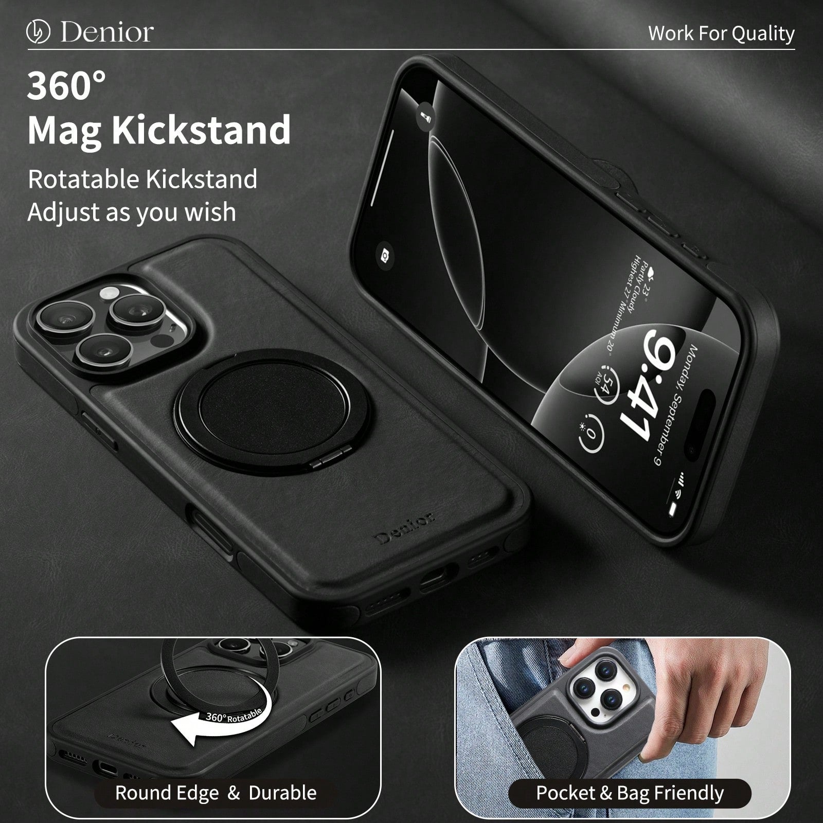 Rotatable Kickstand Case For iPhone 16-12 Series (Black)