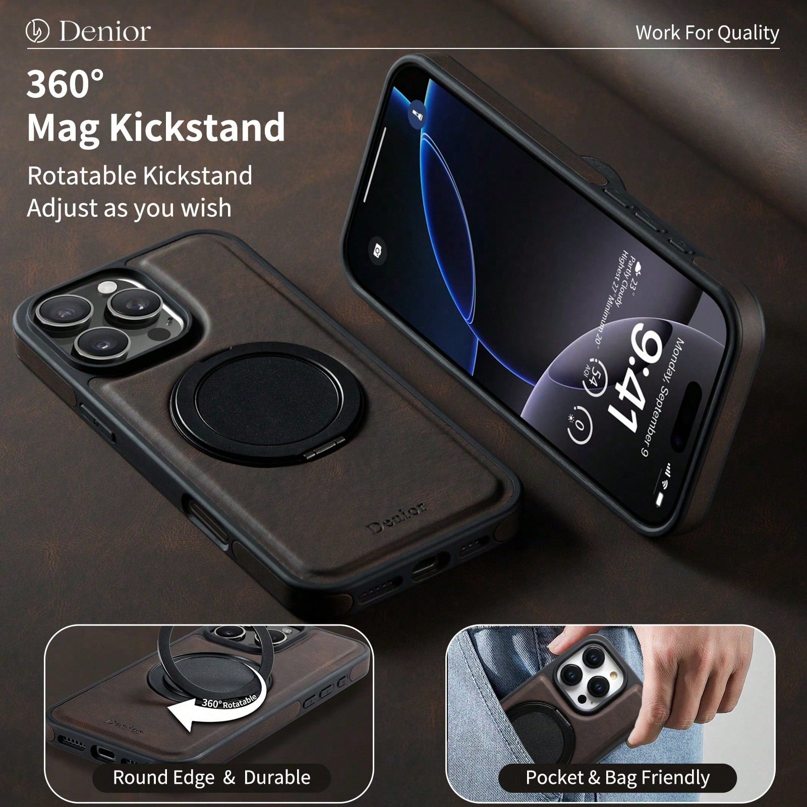 Rotatable Kickstand Case For iPhone 16-12 Series (Brown)