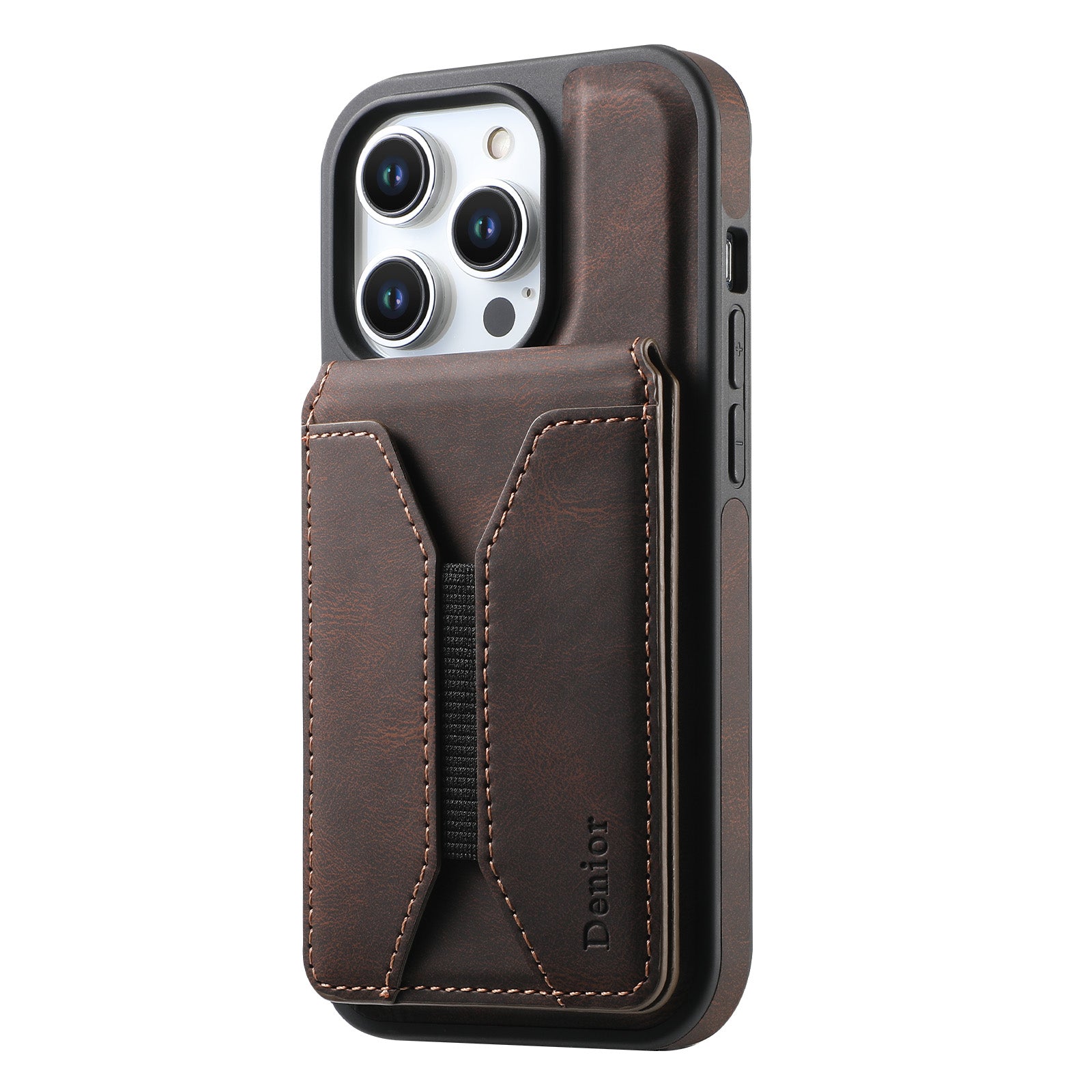 Skin-feeling Calfskin Magnetic Phone Case & Card Holder（Brown）