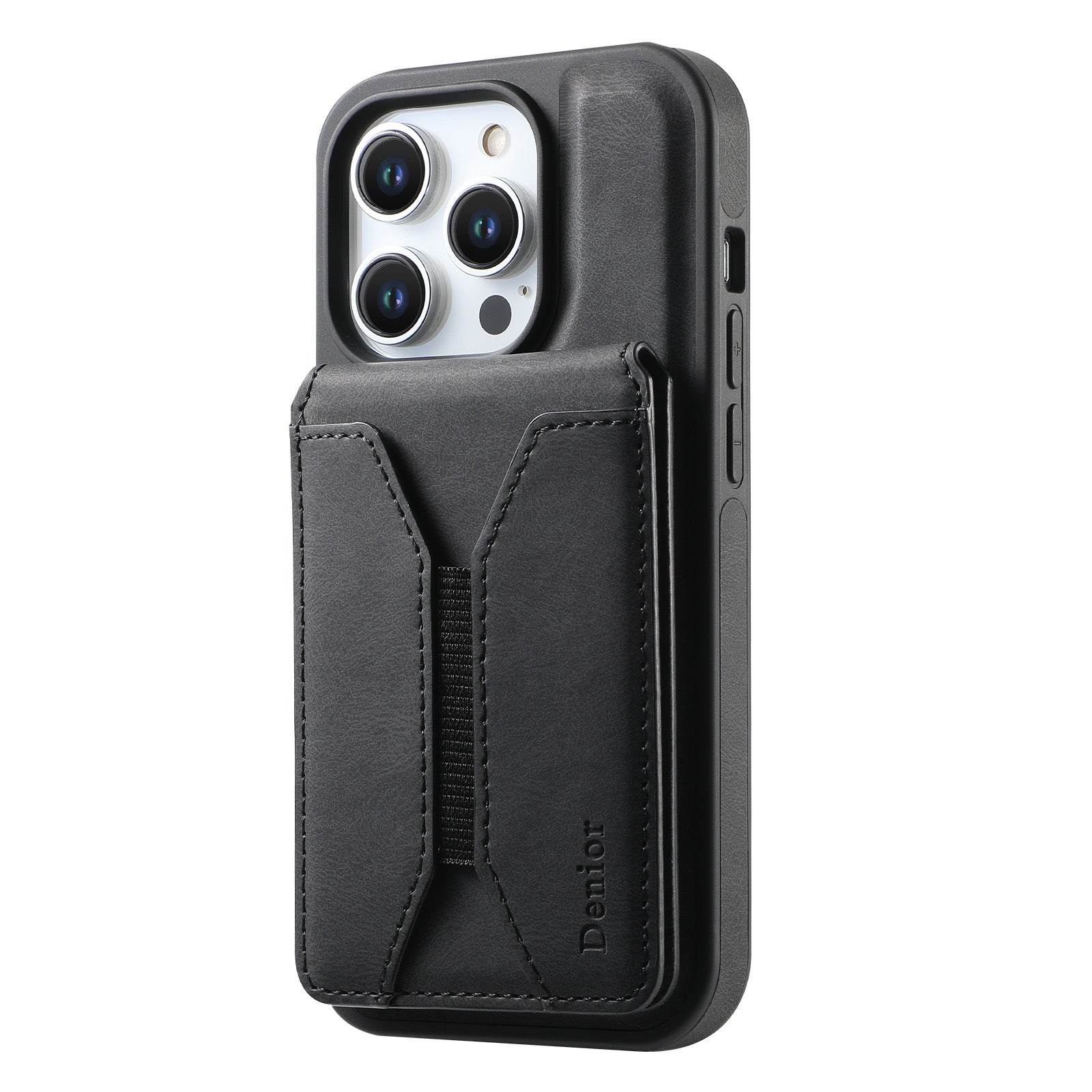 Skin-feeling Calfskin Magnetic Phone Case & Card Holder（Black）