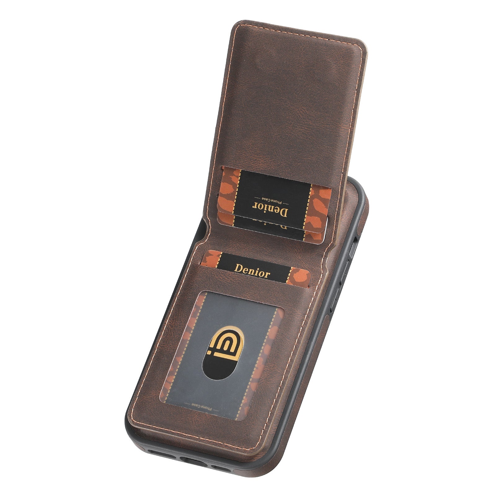 Skin-feeling Calfskin Magnetic Phone Case & Card Holder（Brown）