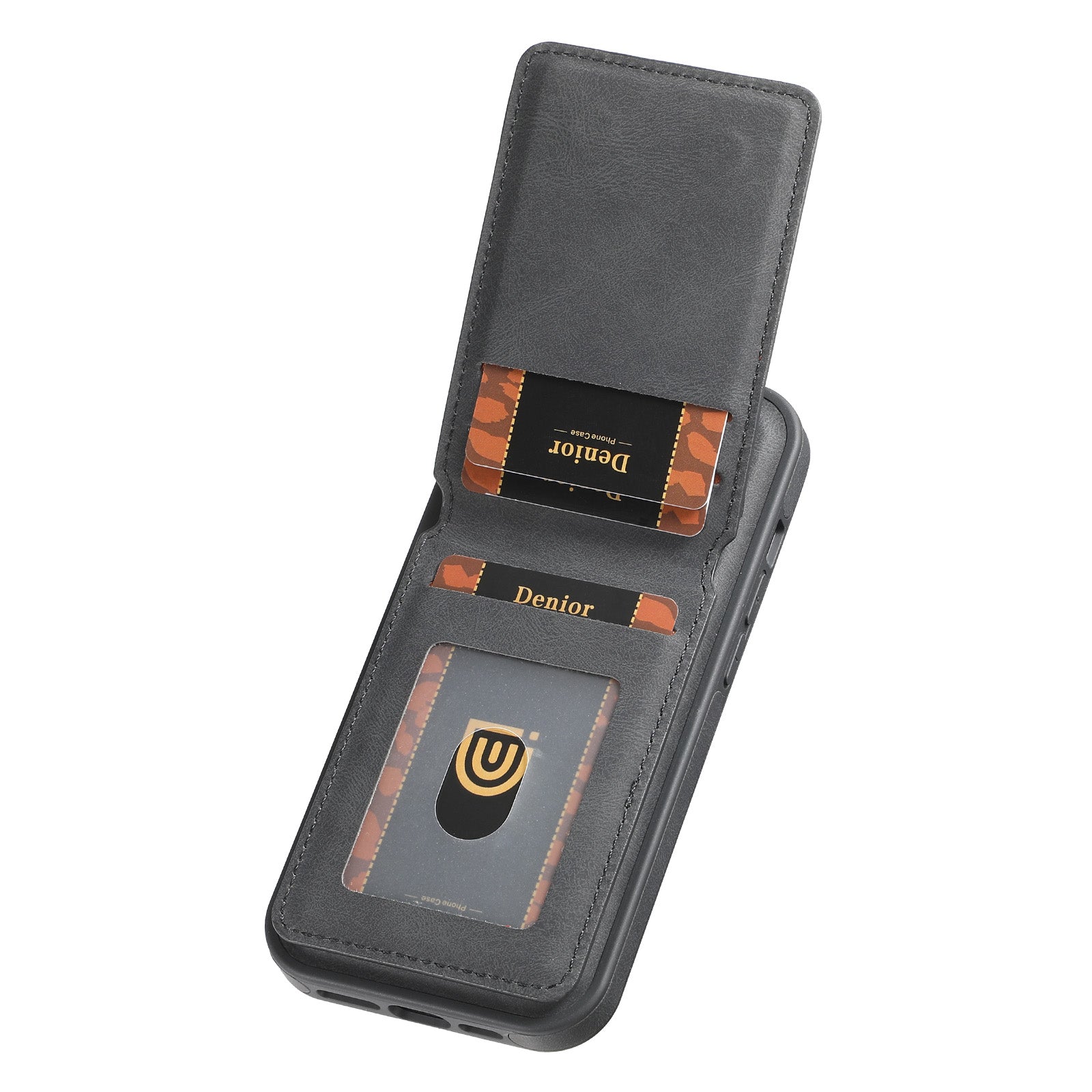 Skin-feeling Calfskin Magnetic Phone Case & Card Holder（Black）