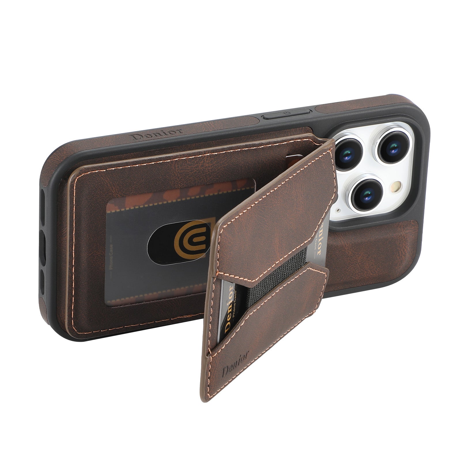 Skin-feeling Calfskin Magnetic Phone Case & Card Holder（Brown）