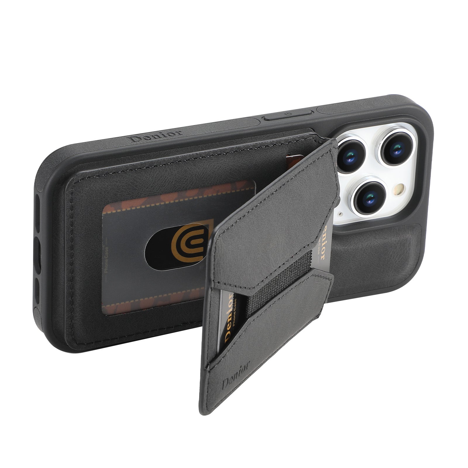 Skin-feeling Calfskin Magnetic Phone Case & Card Holder（Black）