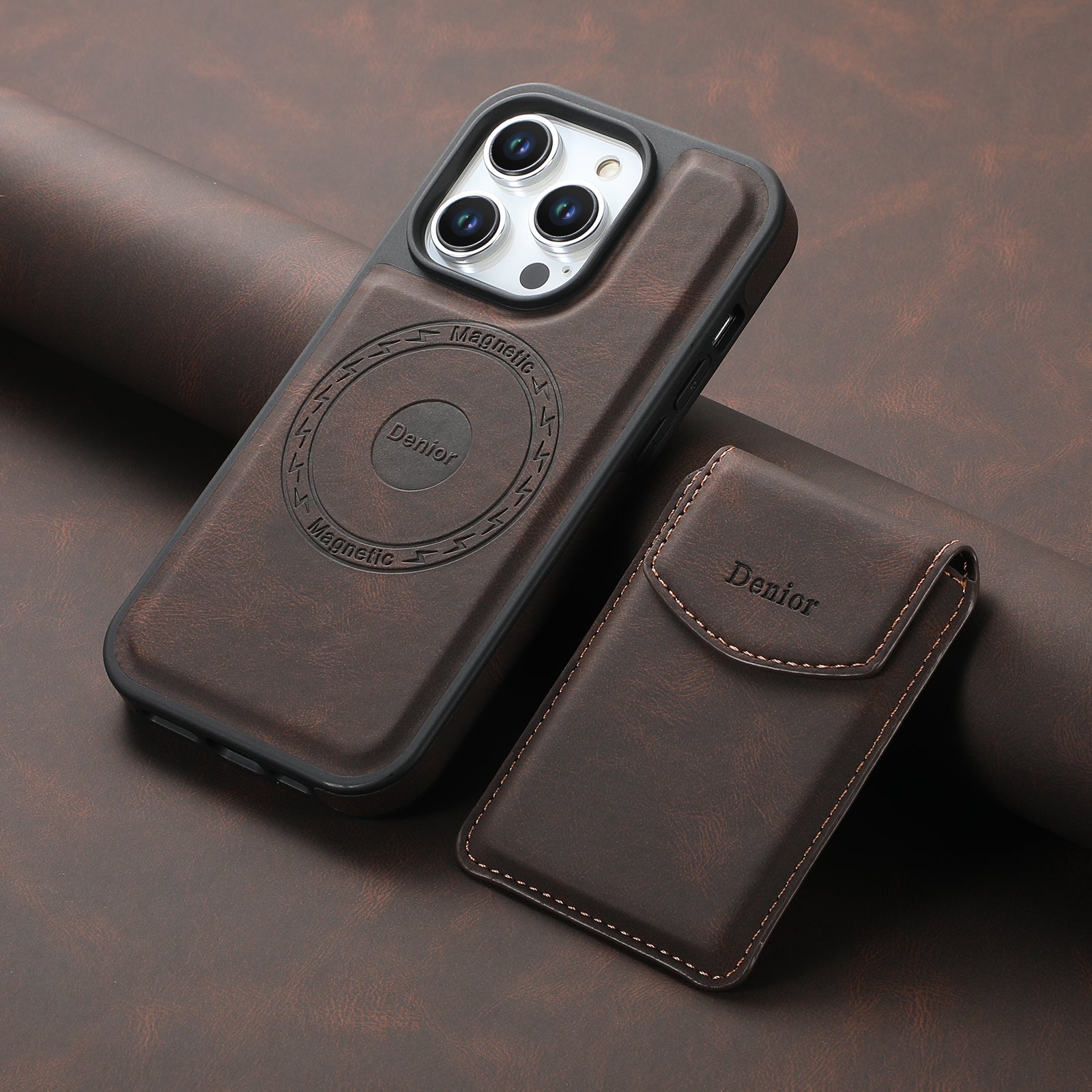 iPhone Series 2IN1 Magnetic Case & Card Bag（Brown）