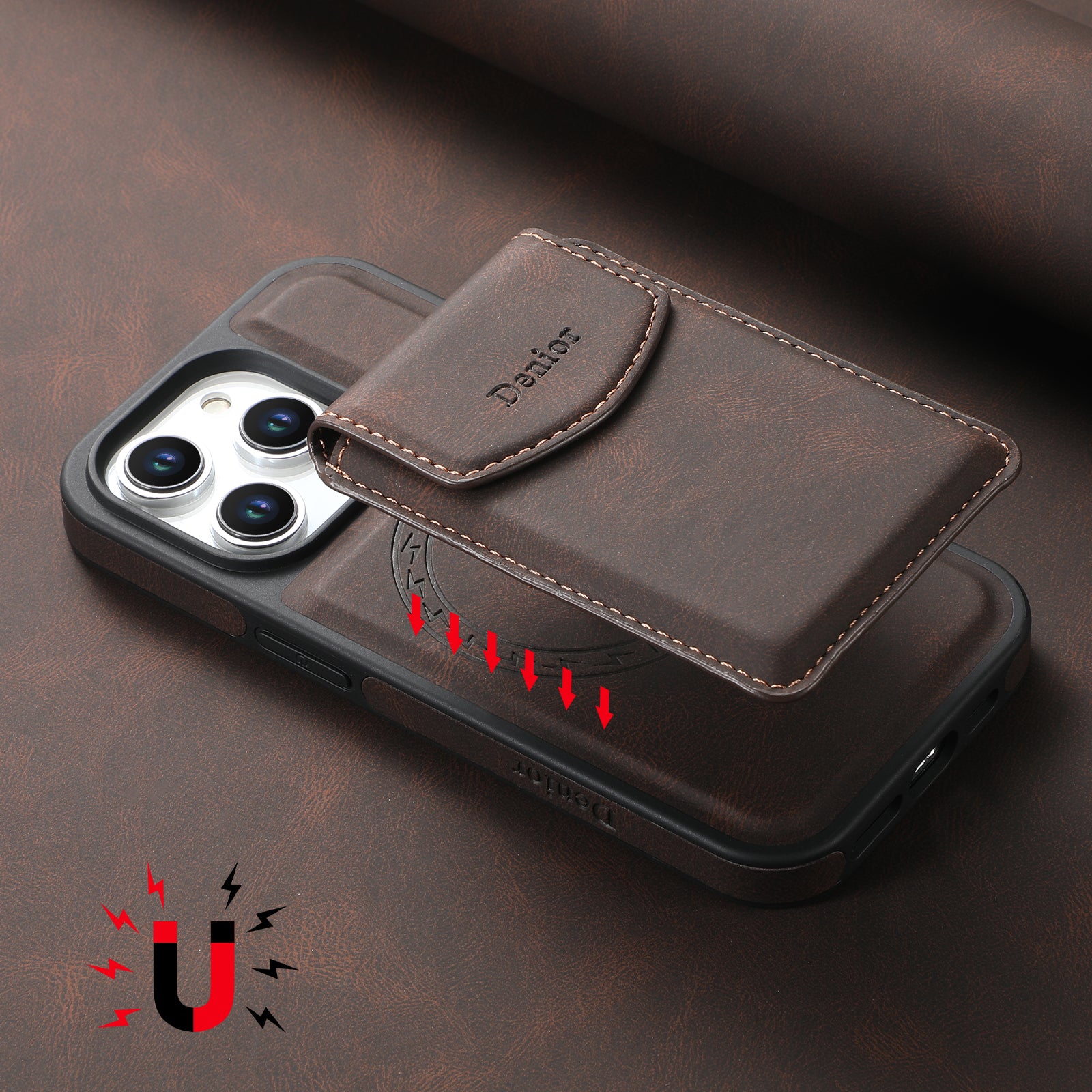 iPhone Series 2IN1 Magnetic Case & Card Bag（Brown）