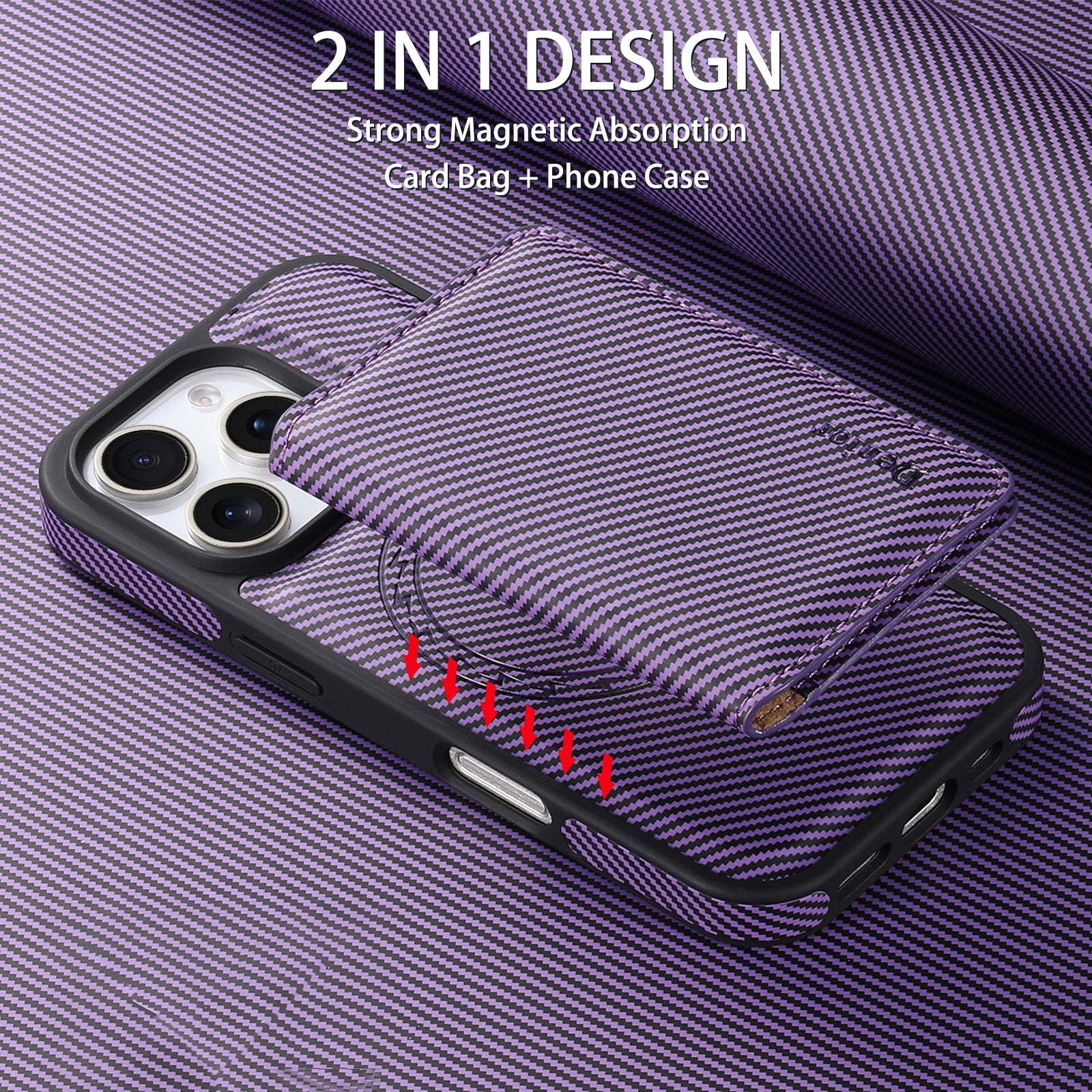 Charcoal fibre Magnetic Case & Card Bag（Purple）