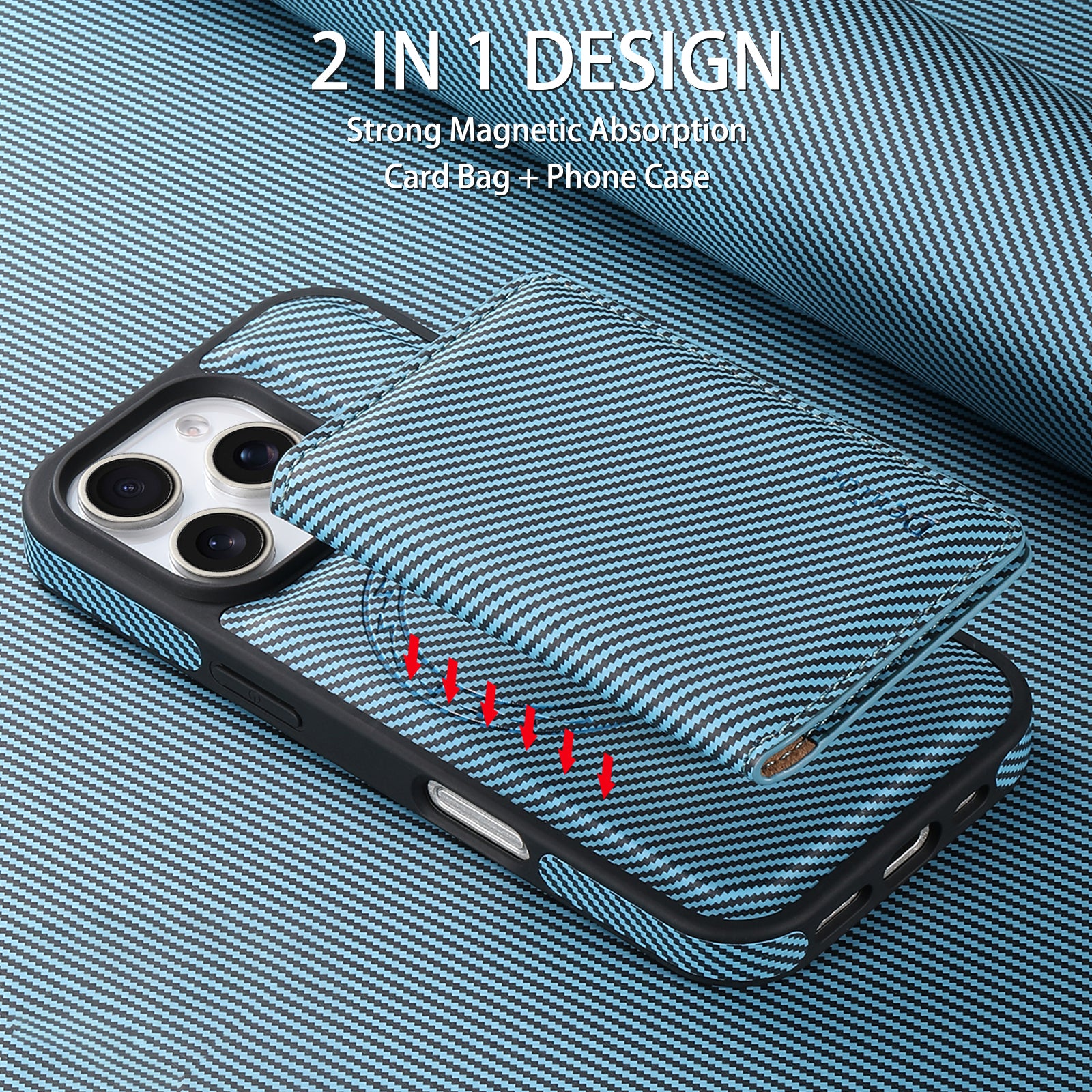 Charcoal fibre Magnetic Case & Card Bag（Blue）