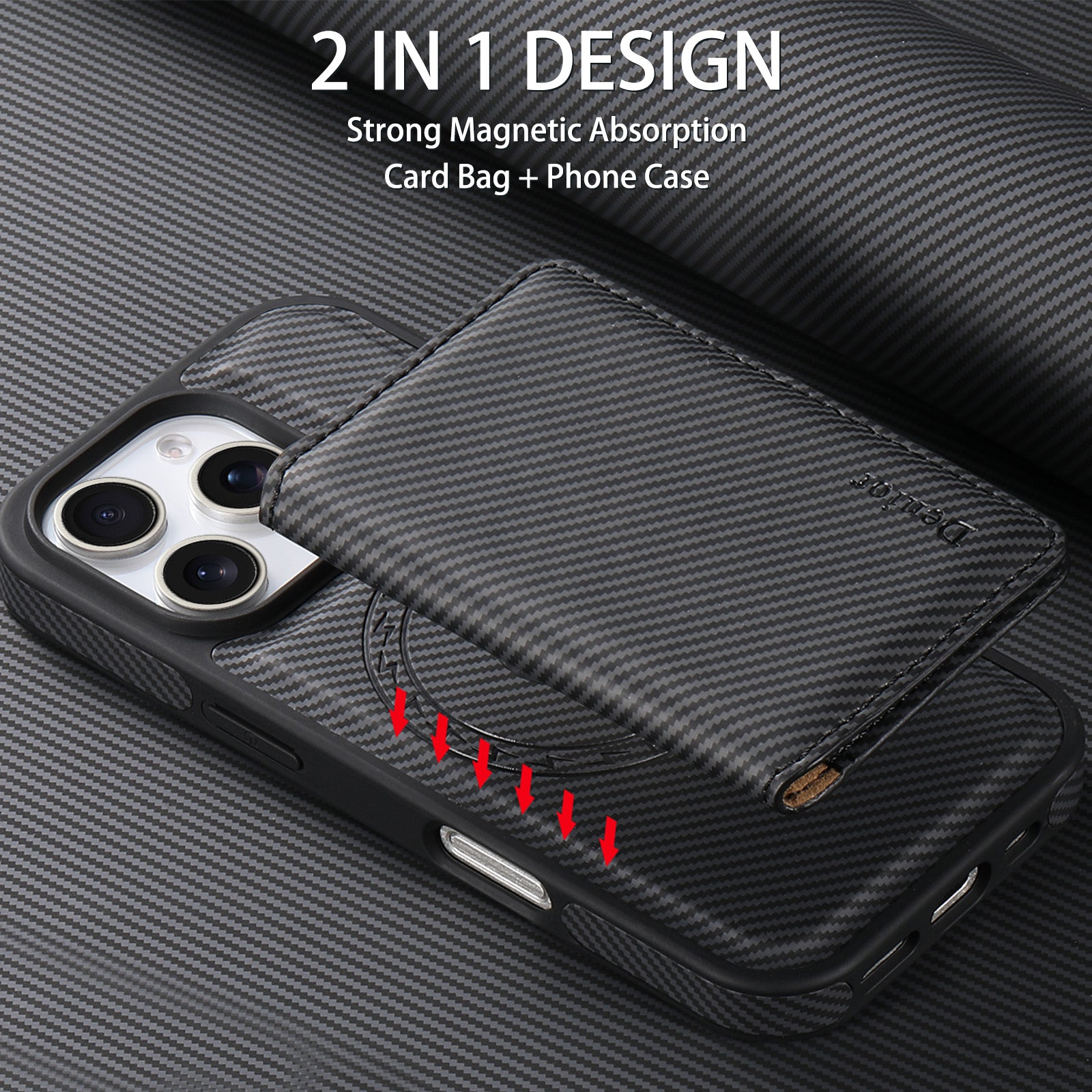 Charcoal fibre Magnetic Case & Card Bag（Black）