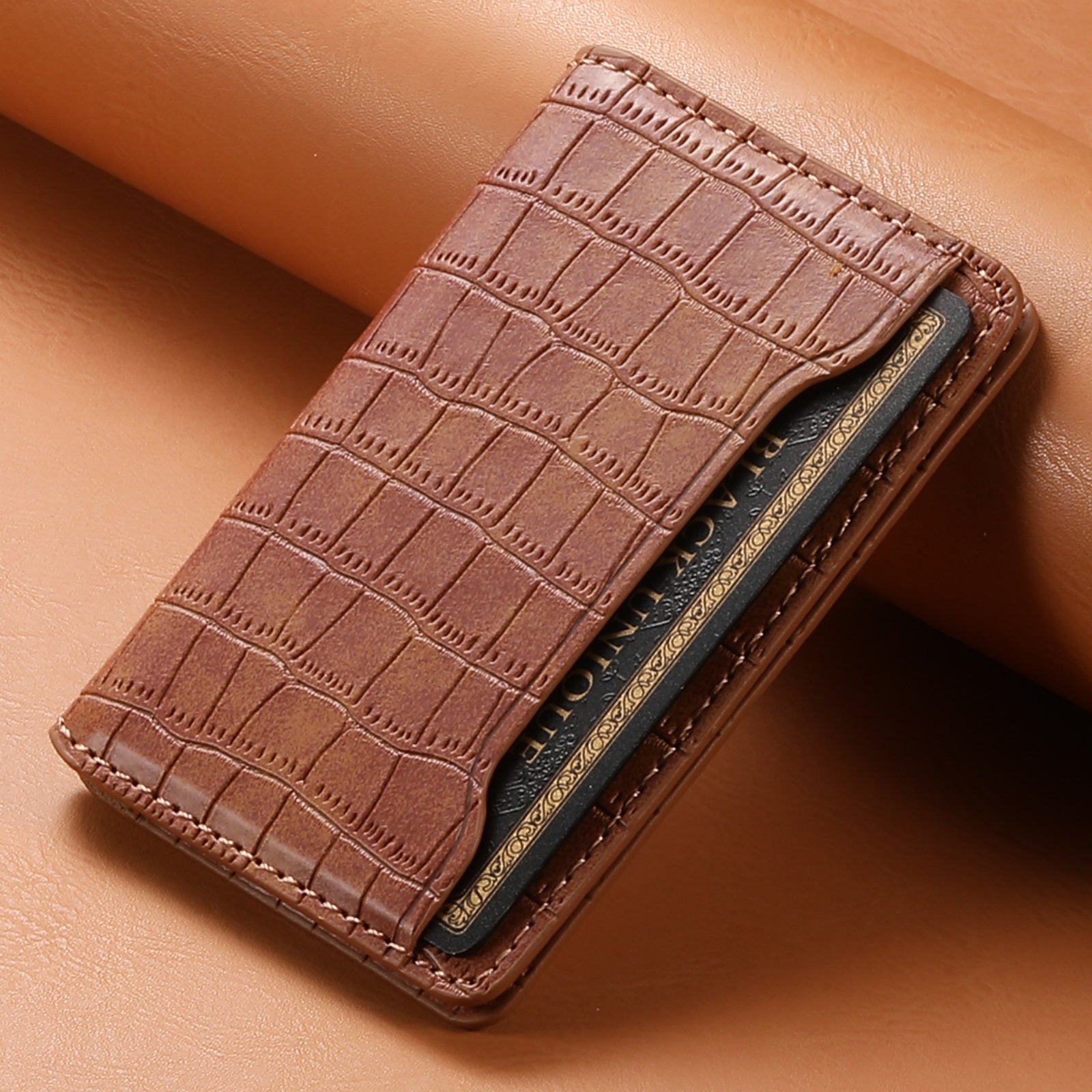 Alligator Pattern Leather Bracket Ultra-Thin Credit Card Bag（Brown）