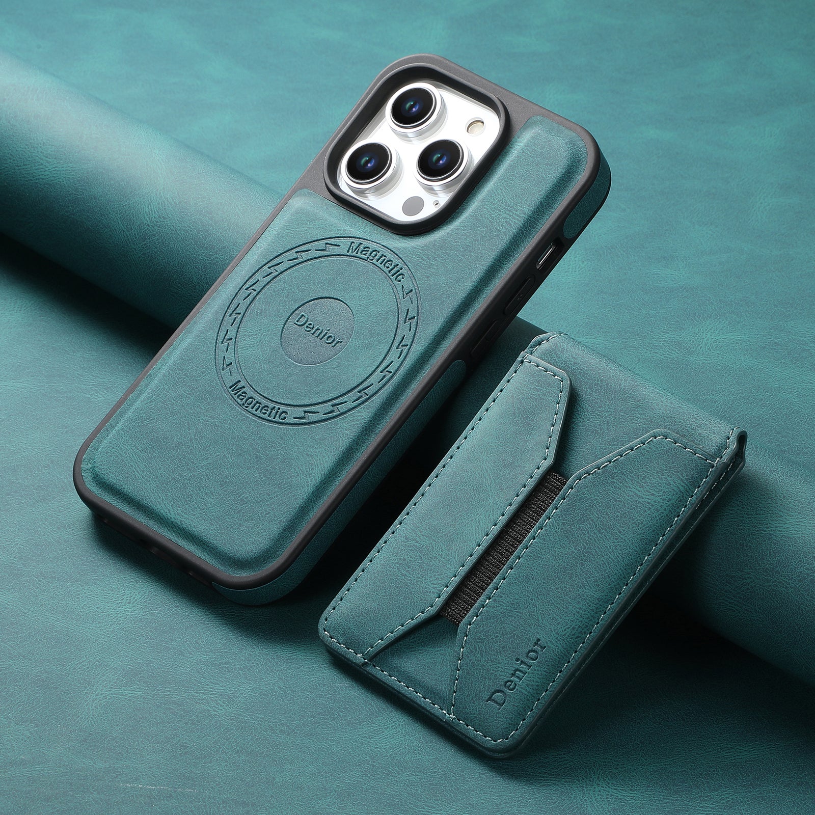 Skin-feeling Calfskin Magnetic Phone Case & Card Holder（Blue）