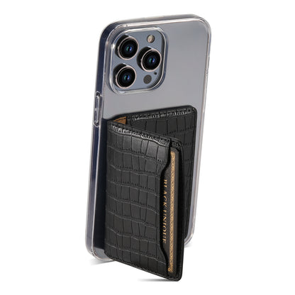 Alligator Pattern Leather Bracket Ultra-Thin Credit Card Bag（Black）