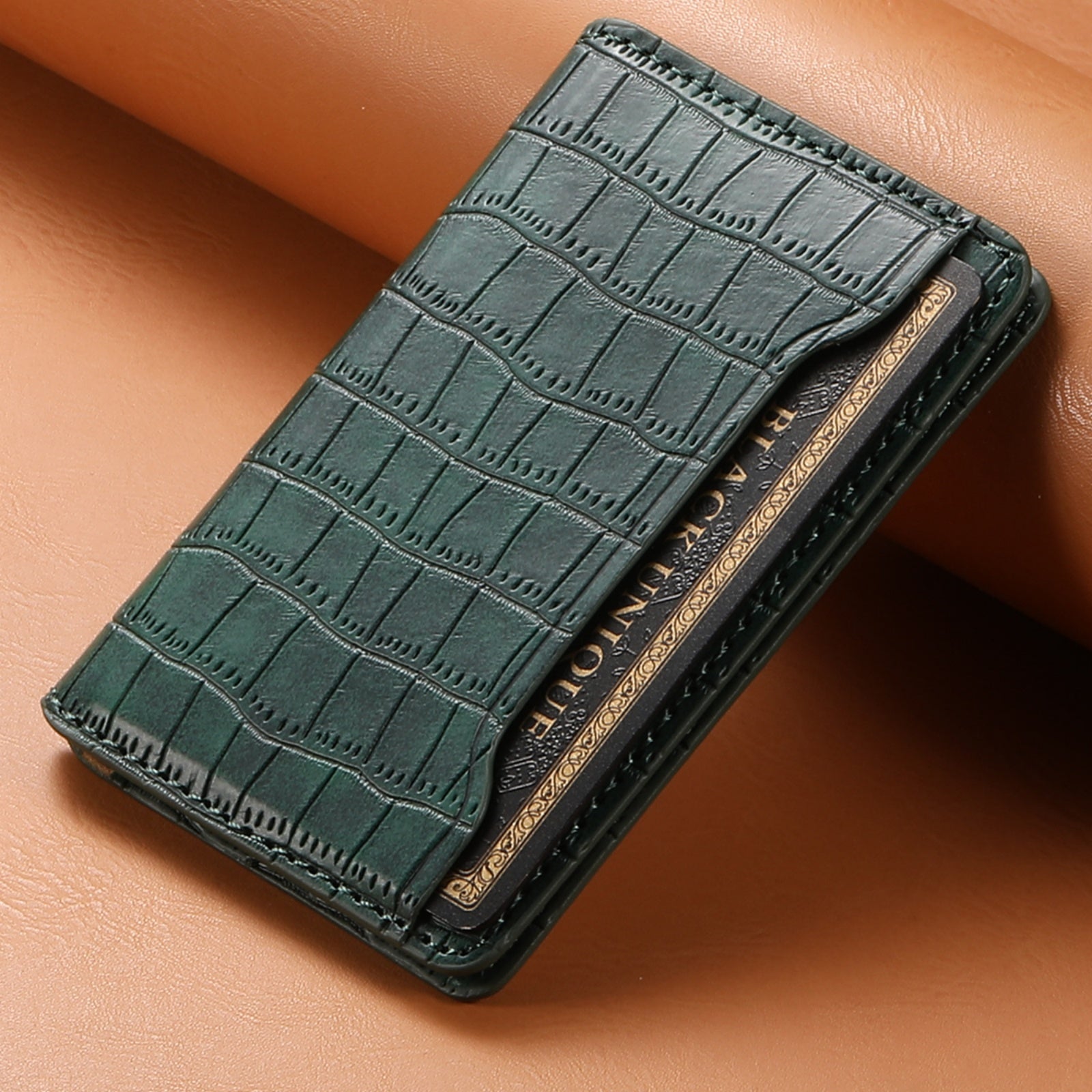 Alligator Pattern Leather Bracket Ultra-Thin Credit Card Bag（Green）