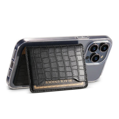 Alligator Pattern Leather Bracket Ultra-Thin Credit Card Bag（Black）