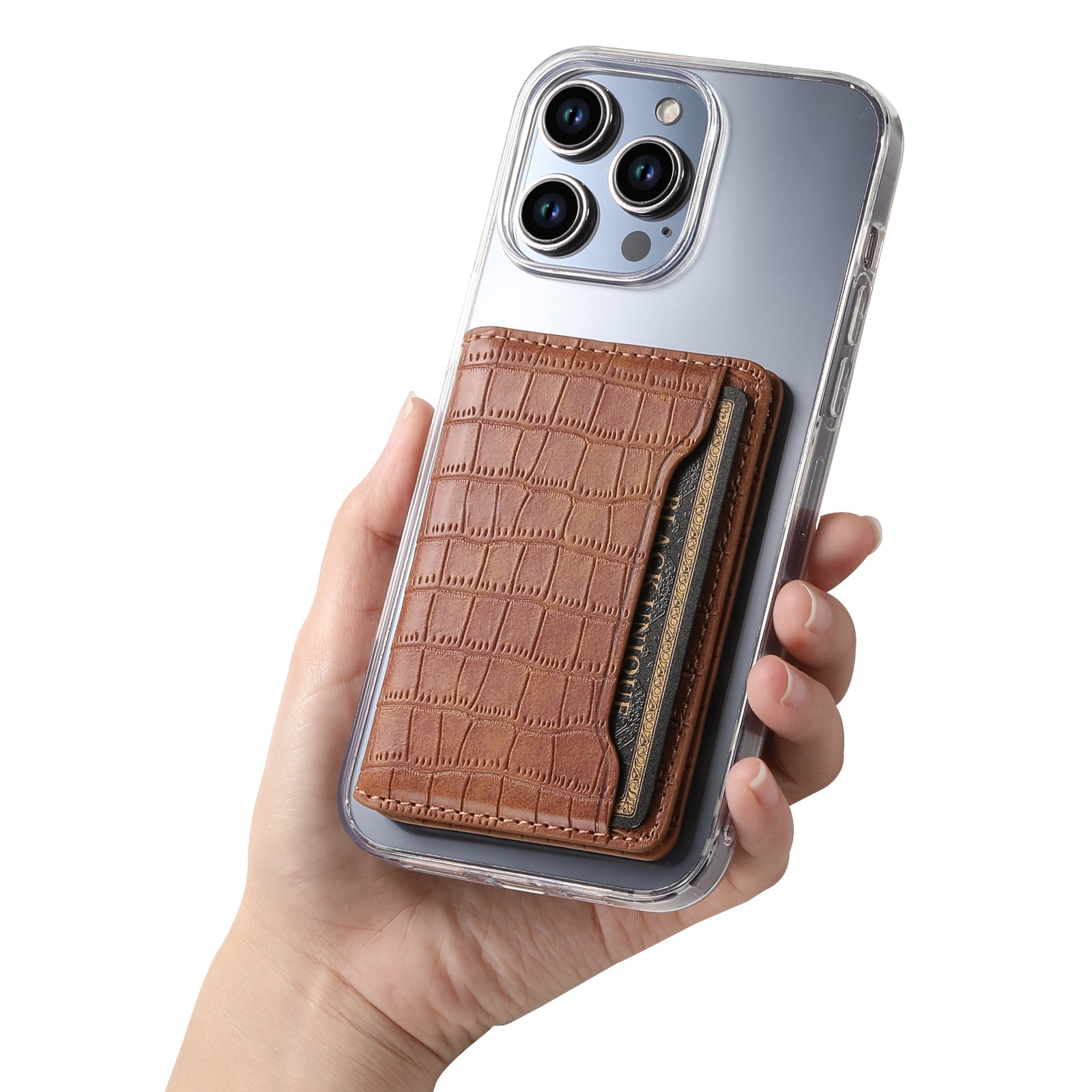 Alligator Pattern Leather Bracket Ultra-Thin Credit Card Bag（Brown）