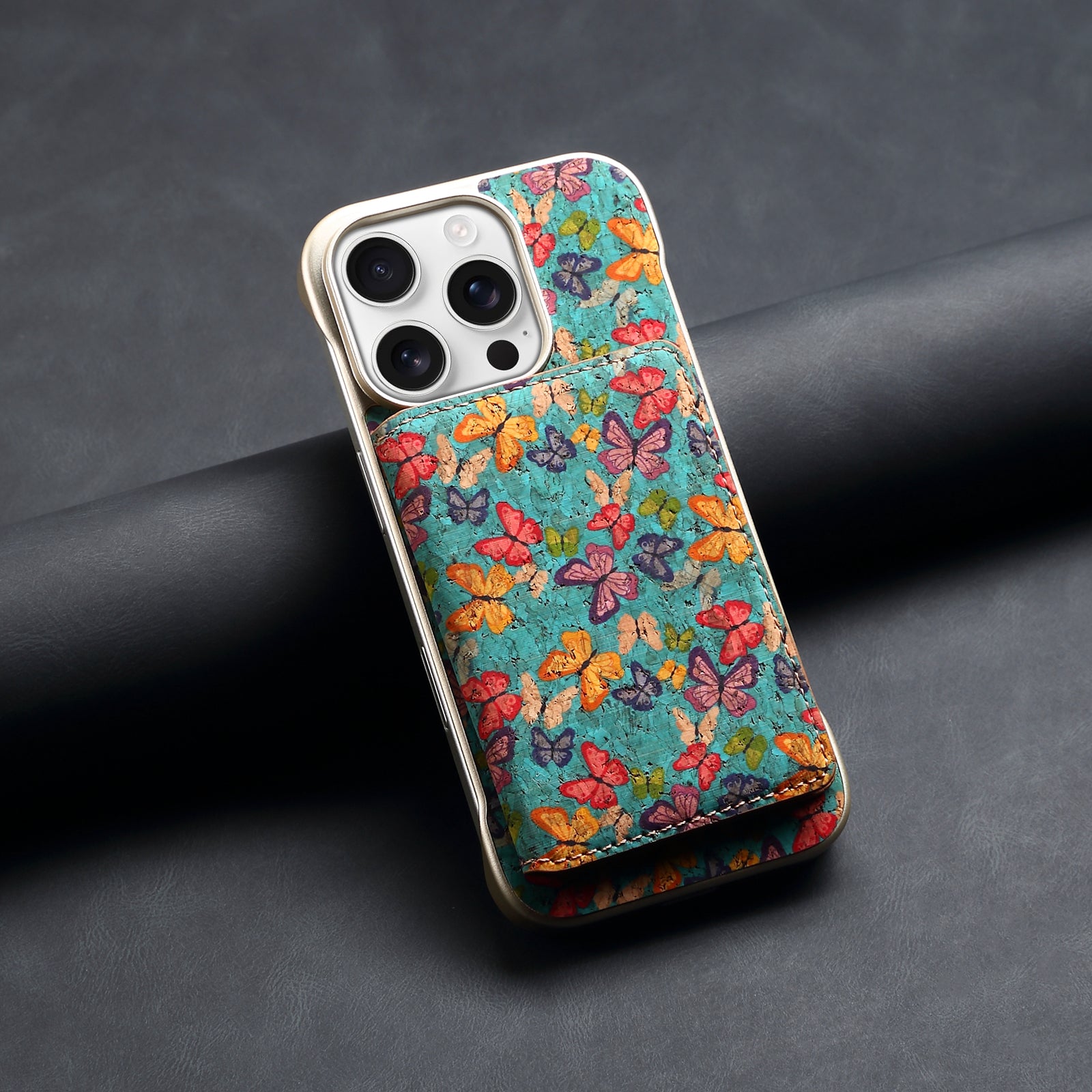 iPhone Series 2IN1 Magnetic Cork Wooden Phone Case & Card Bag（Blue）