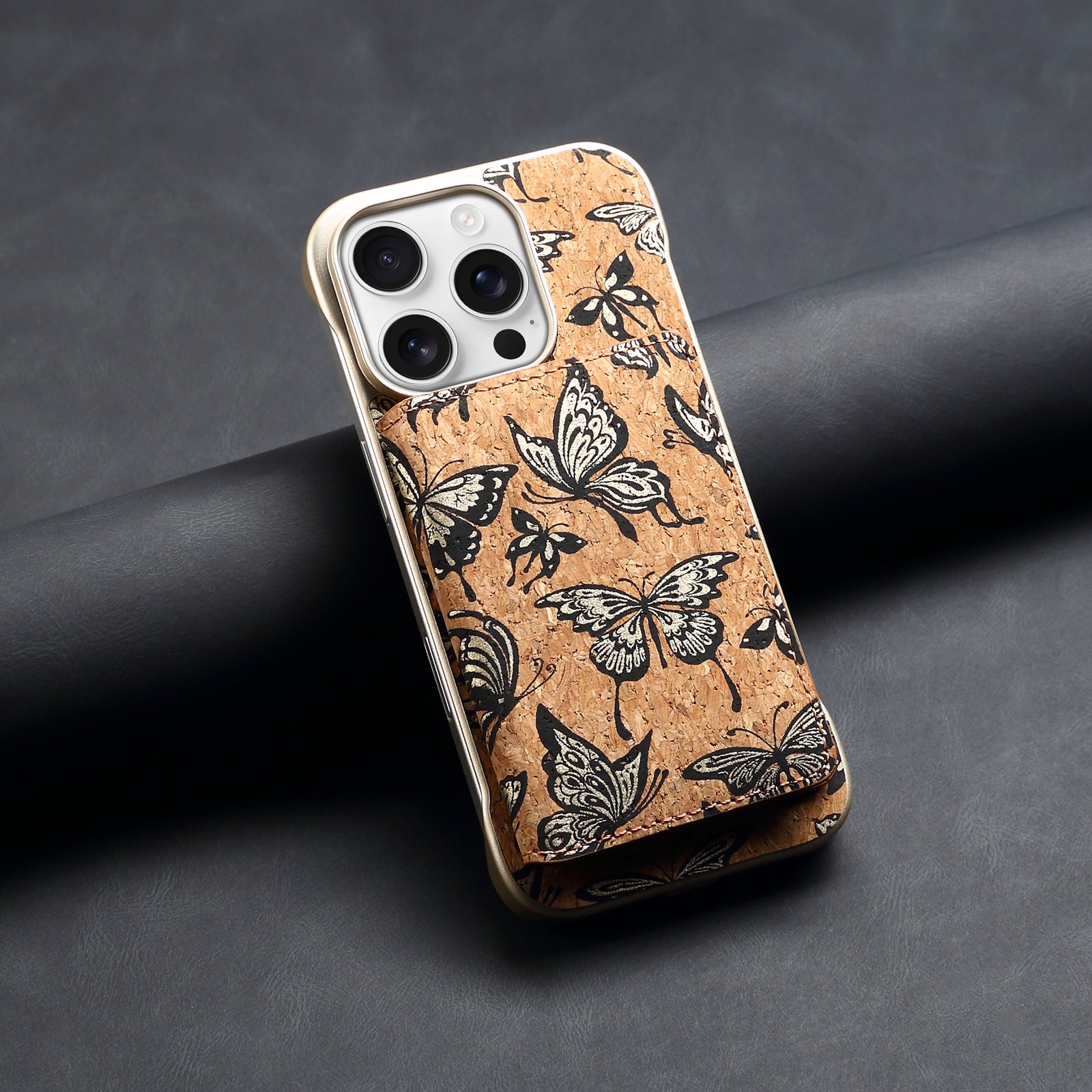 iPhone Series 2IN1 Magnetic Cork Wooden Phone Case & Card Bag（Golden）