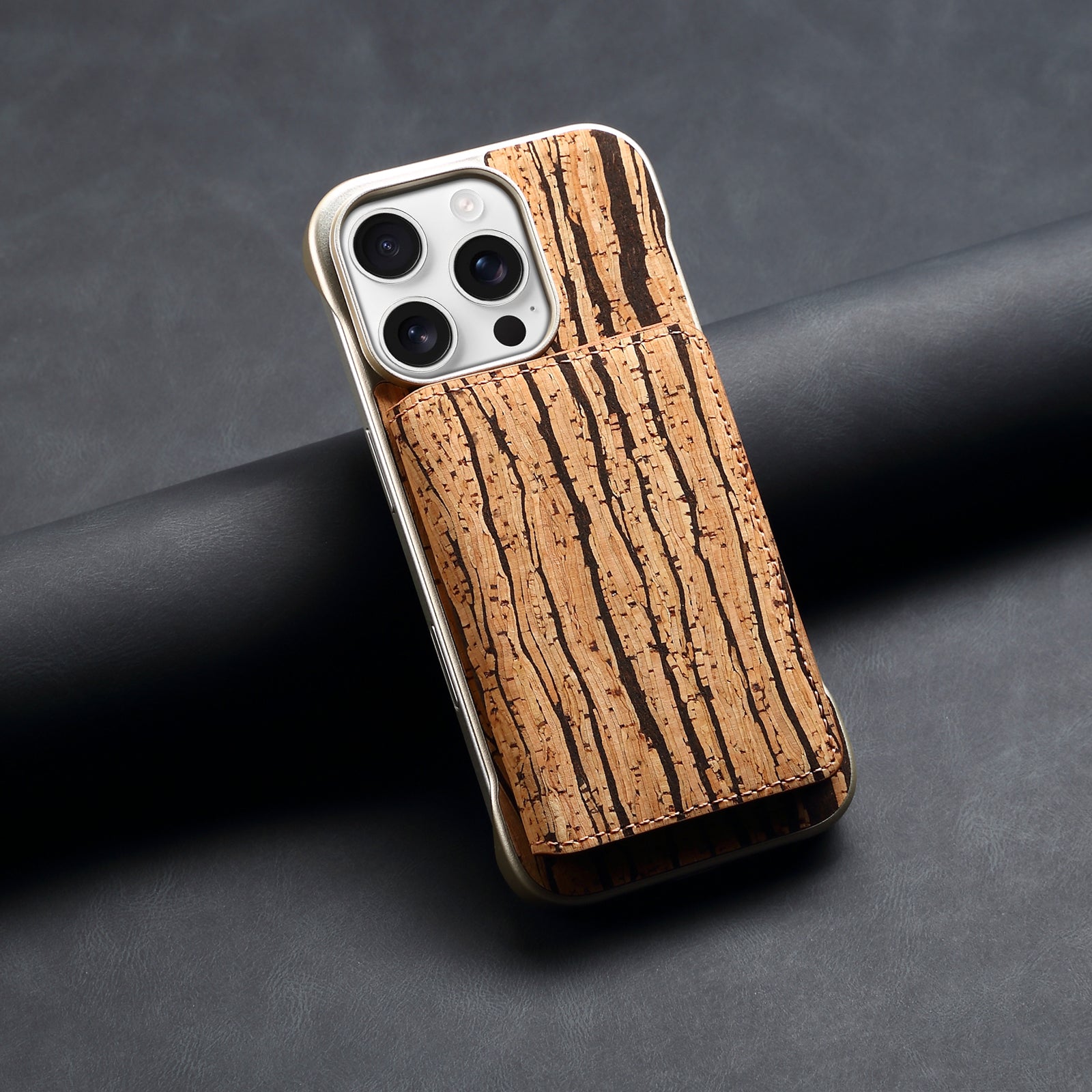 iPhone Series 2IN1 Magnetic Cork Wooden Phone Case & Card Bag（Yellow）