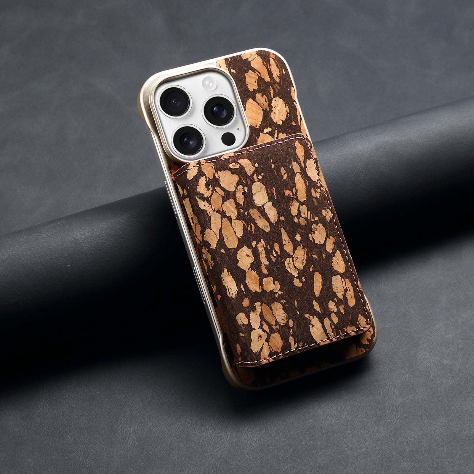iPhone Series 2IN1 Magnetic Cork Wooden Phone Case & Card Bag（Black）
