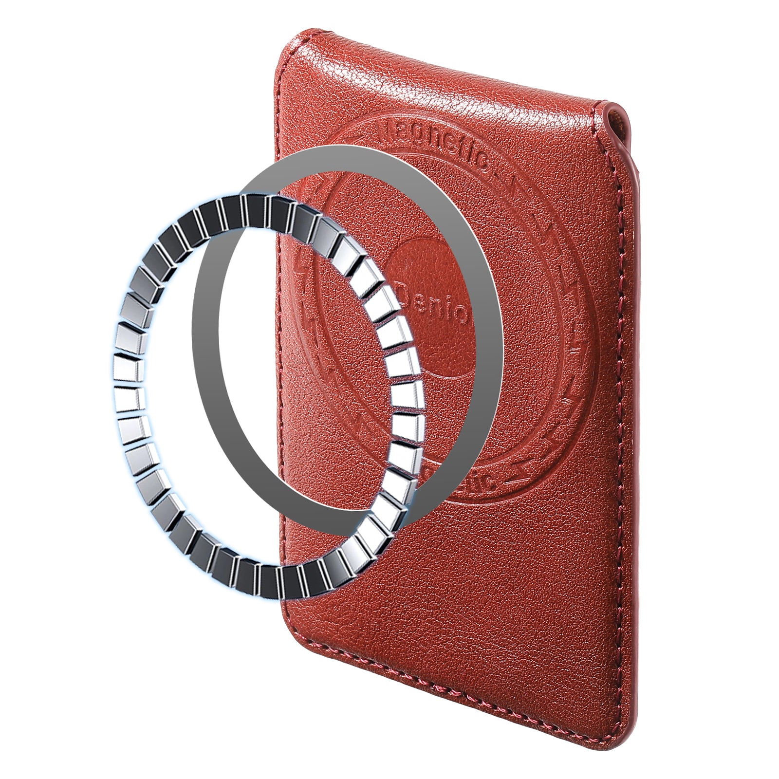 Magnetic Genuine Leather Bracket Credit Card Bag（Red）