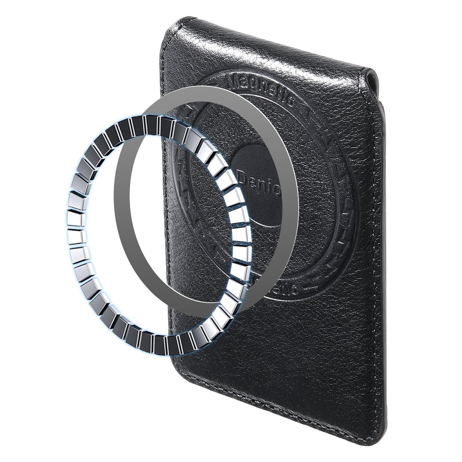 Magnetic Genuine Leather Bracket Credit Card Bag（Black）