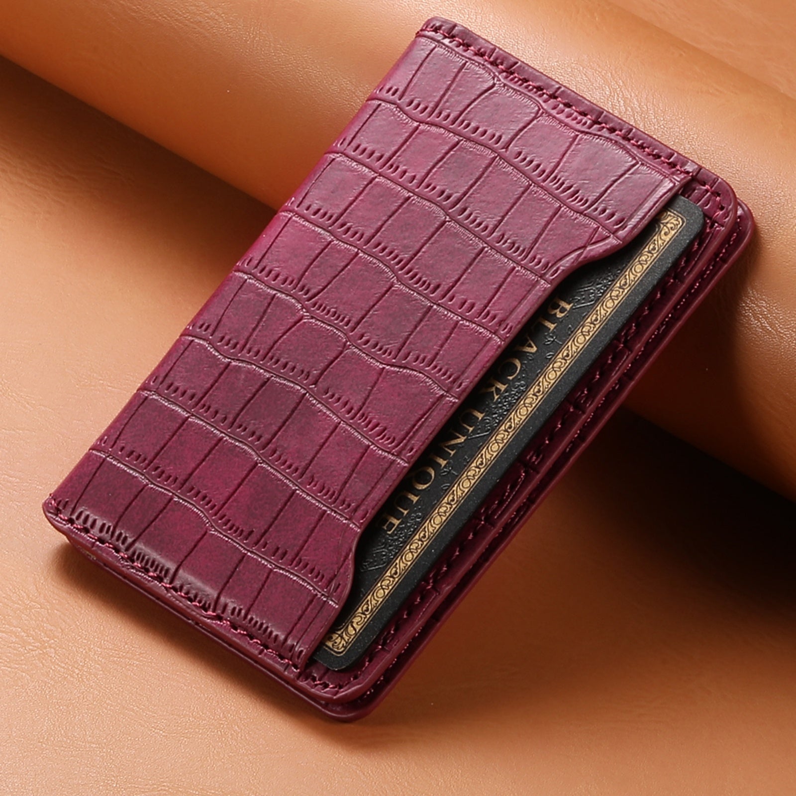 Alligator Pattern Leather Bracket Ultra-Thin Credit Card Bag（Red）