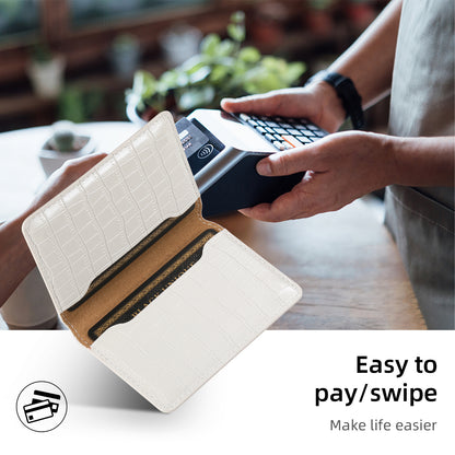 Alligator Pattern Leather Bracket Ultra-Thin Credit Card Bag（White）