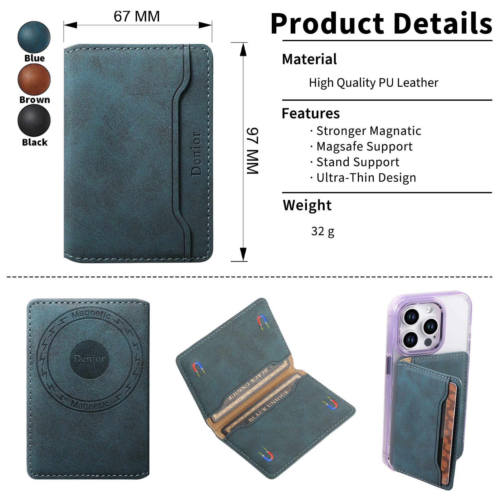 Magnetic Slim Credit Card Wallet (Blue)
