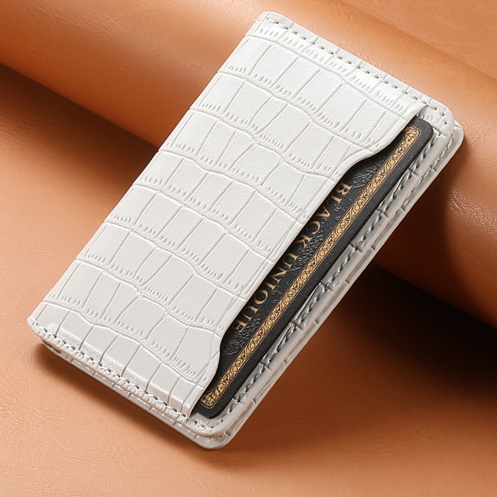 Alligator Pattern Leather Bracket Ultra-Thin Credit Card Bag（White）