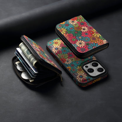 RFID Magnetic Zipper Wallet Credit Card Bag & Phone Case（Green）
