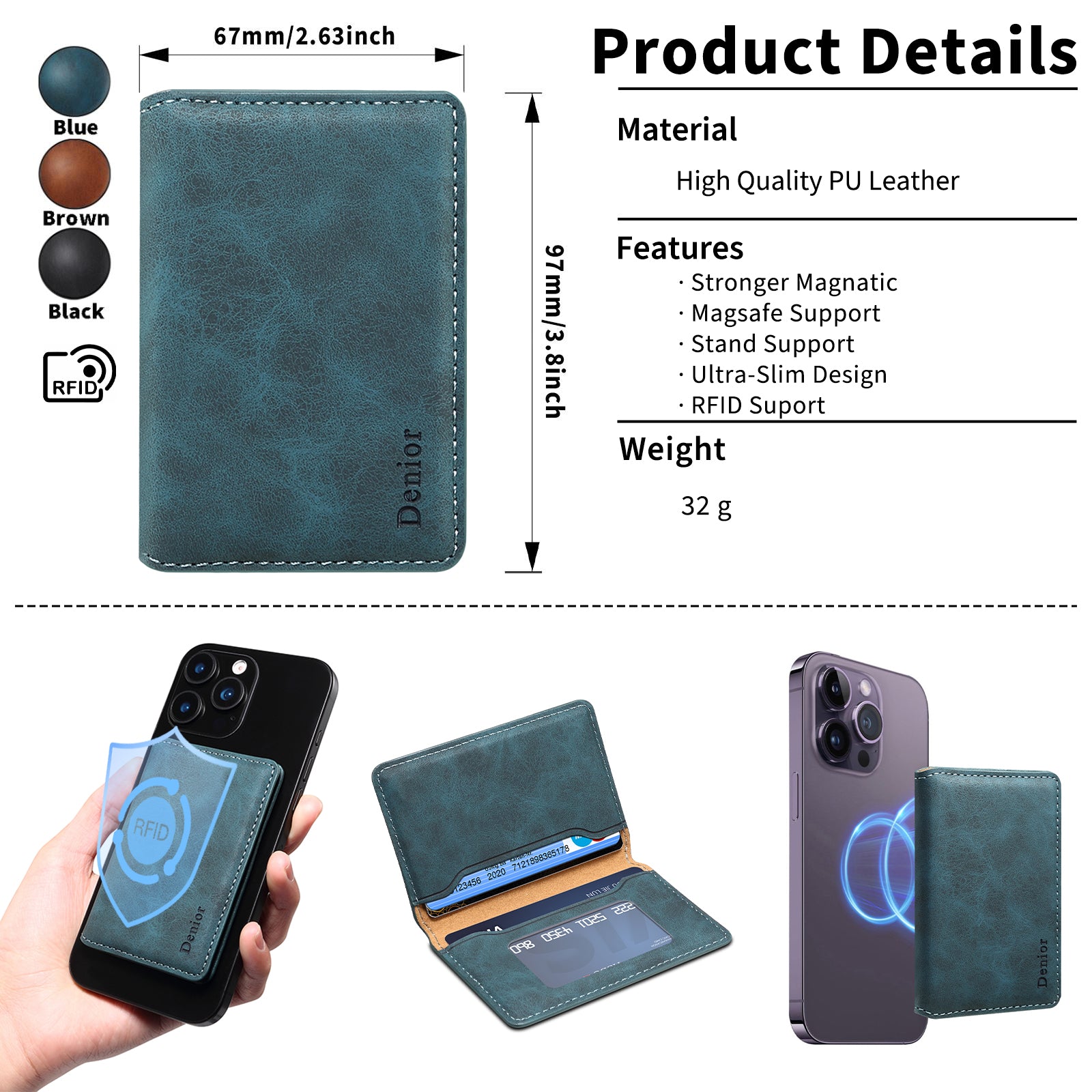 RFID Magnetic Slim Credit Card Bag（Blue）