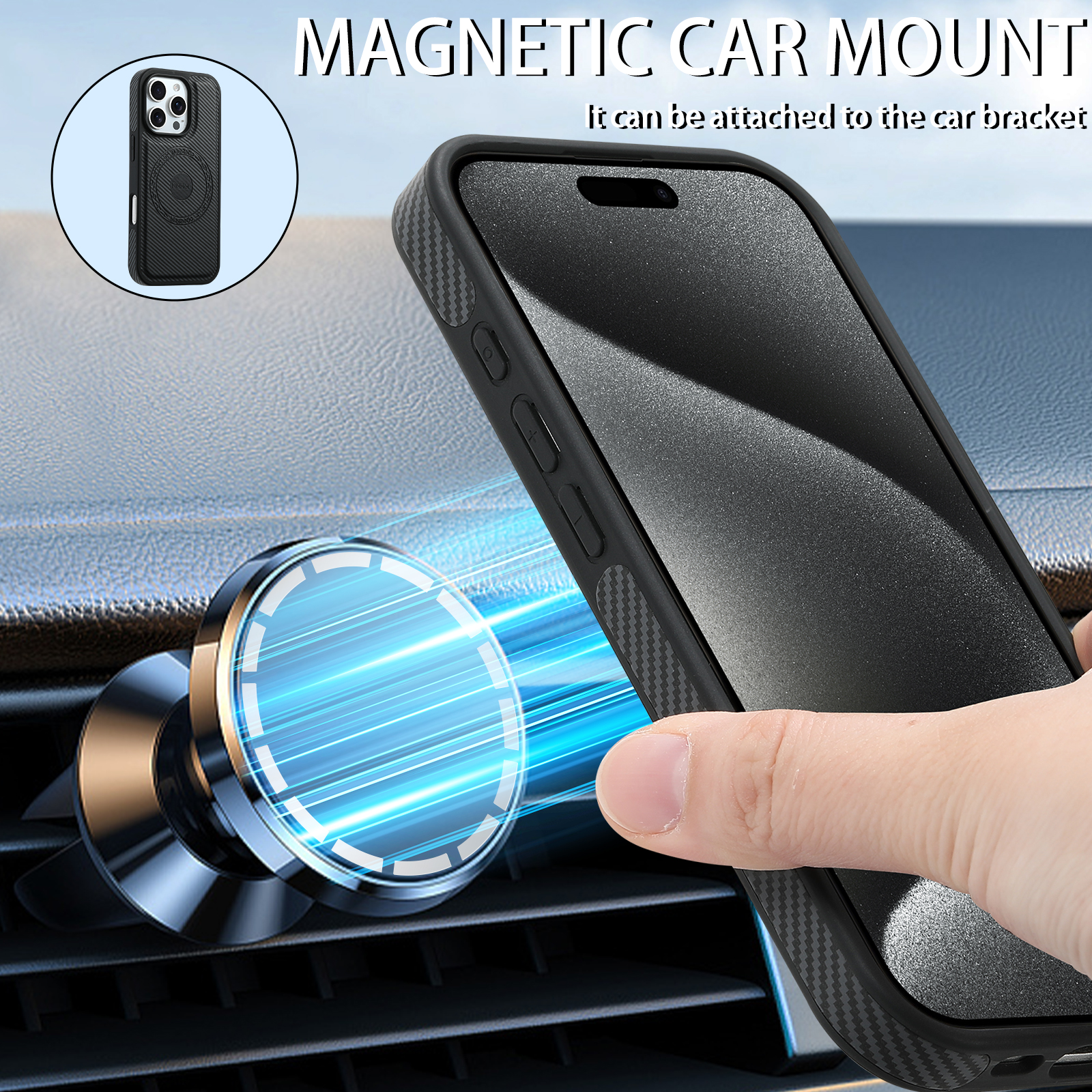 Charcoal fibre Magnetic Case & Card Bag（Black）
