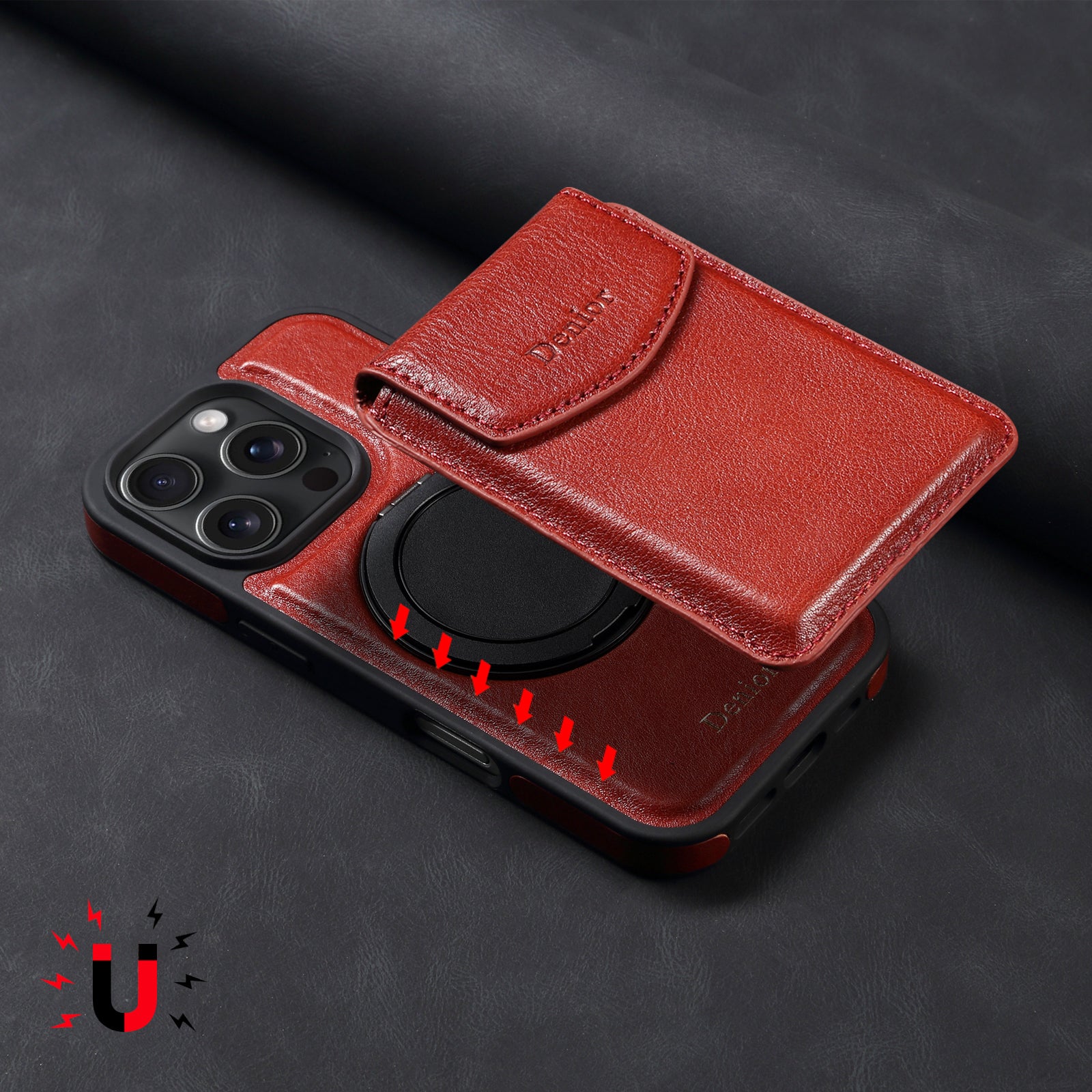 iPhone Series 2IN1 Magnetic Case & Card Bag（Red）