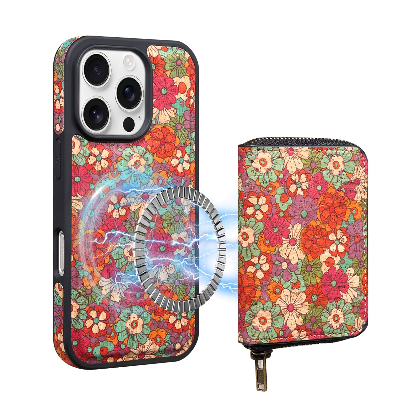RFID Magnetic Zipper Wallet Credit Card Bag & Phone Case（Red）