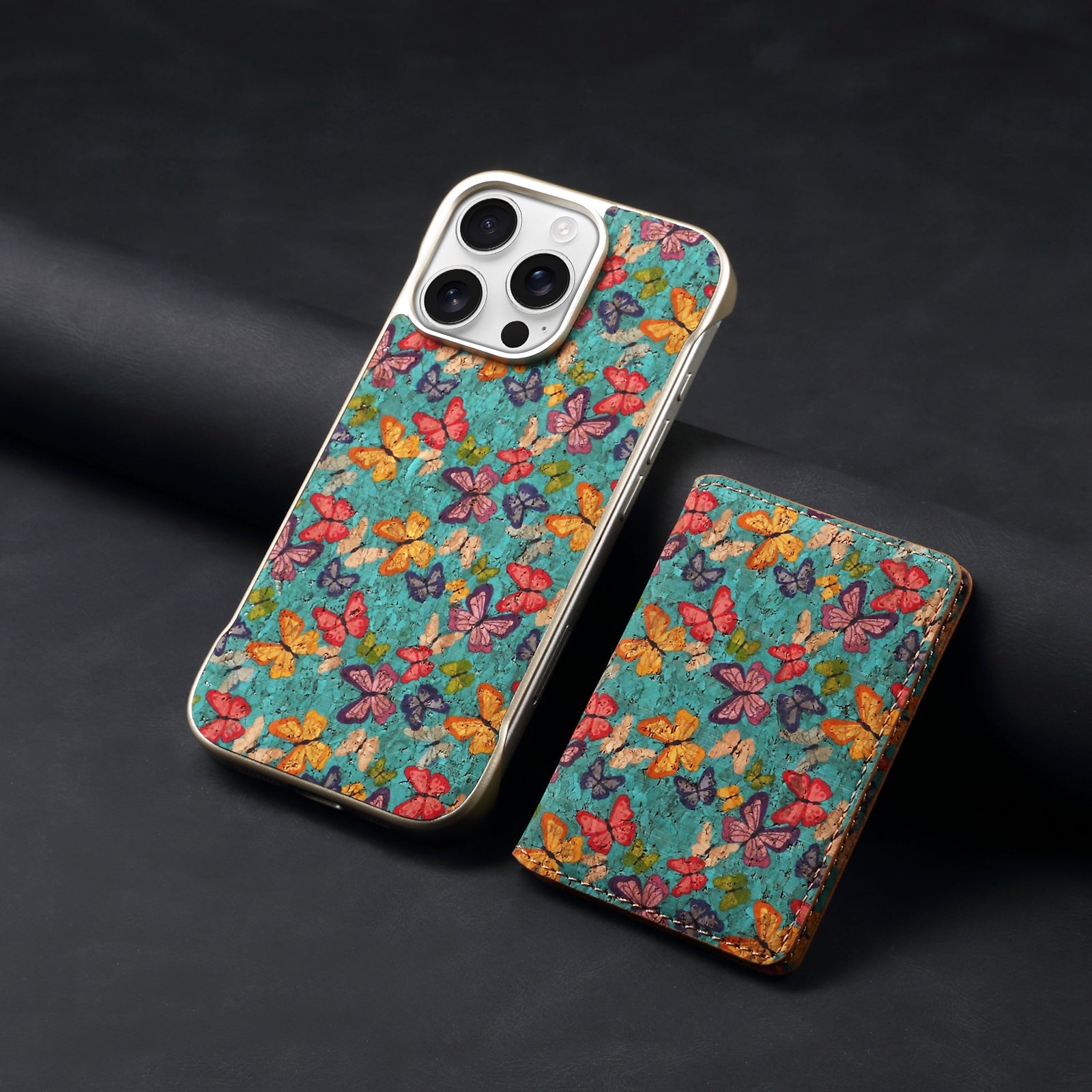iPhone Series 2IN1 Magnetic Cork Wooden Phone Case & Card Bag（Blue）