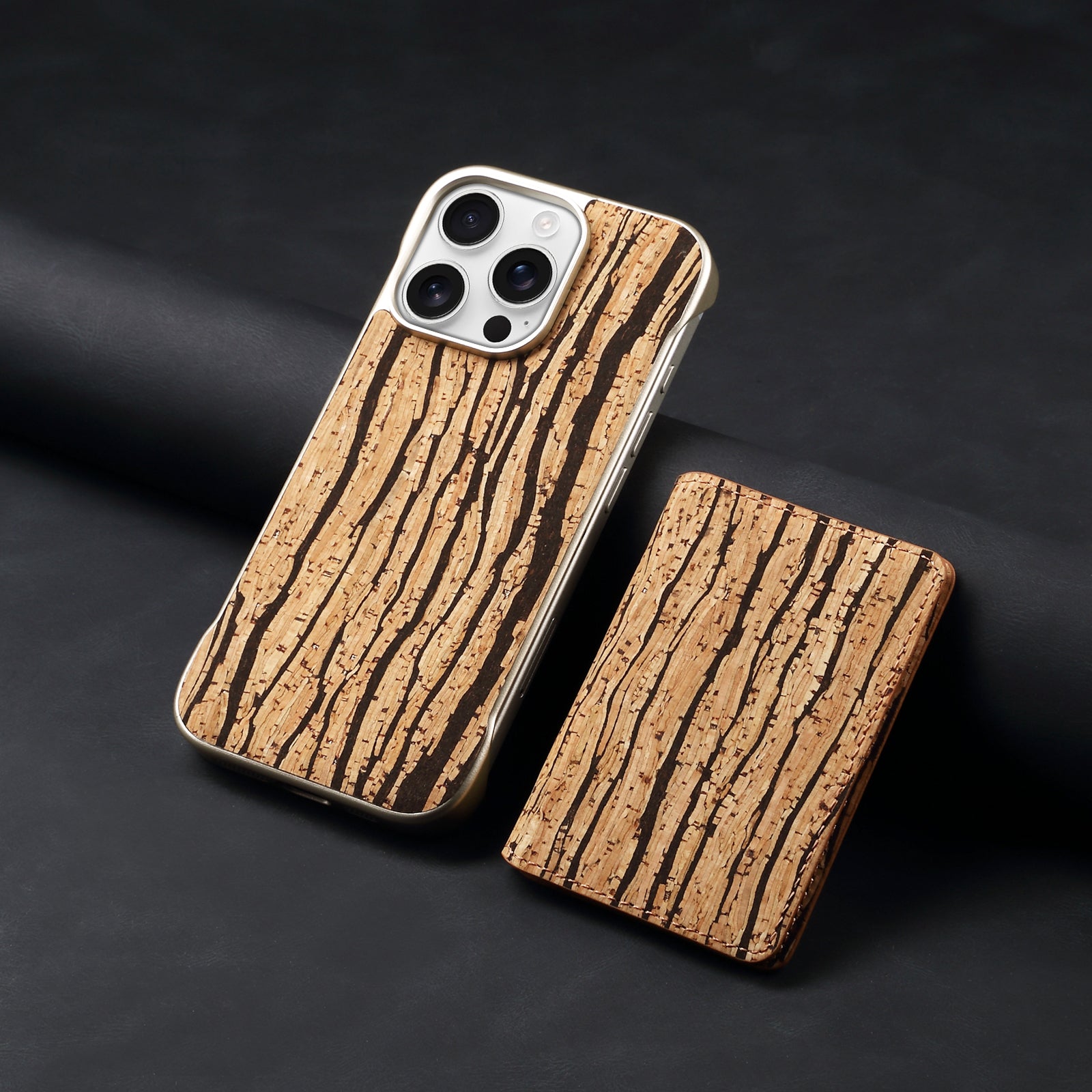 iPhone Series 2IN1 Magnetic Cork Wooden Phone Case & Card Bag（Yellow）