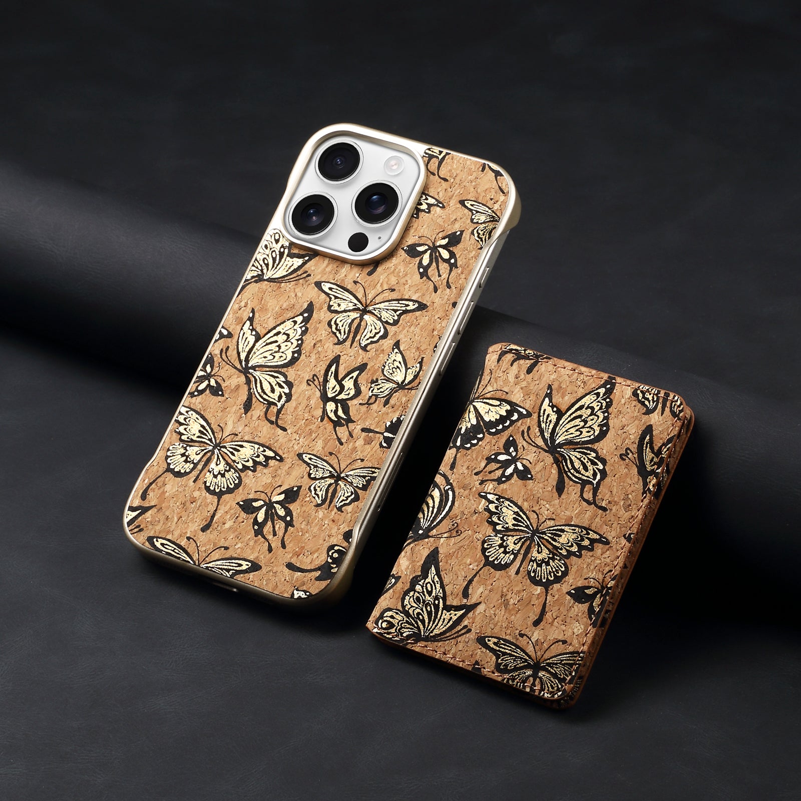 iPhone Series 2IN1 Magnetic Cork Wooden Phone Case & Card Bag（Golden）