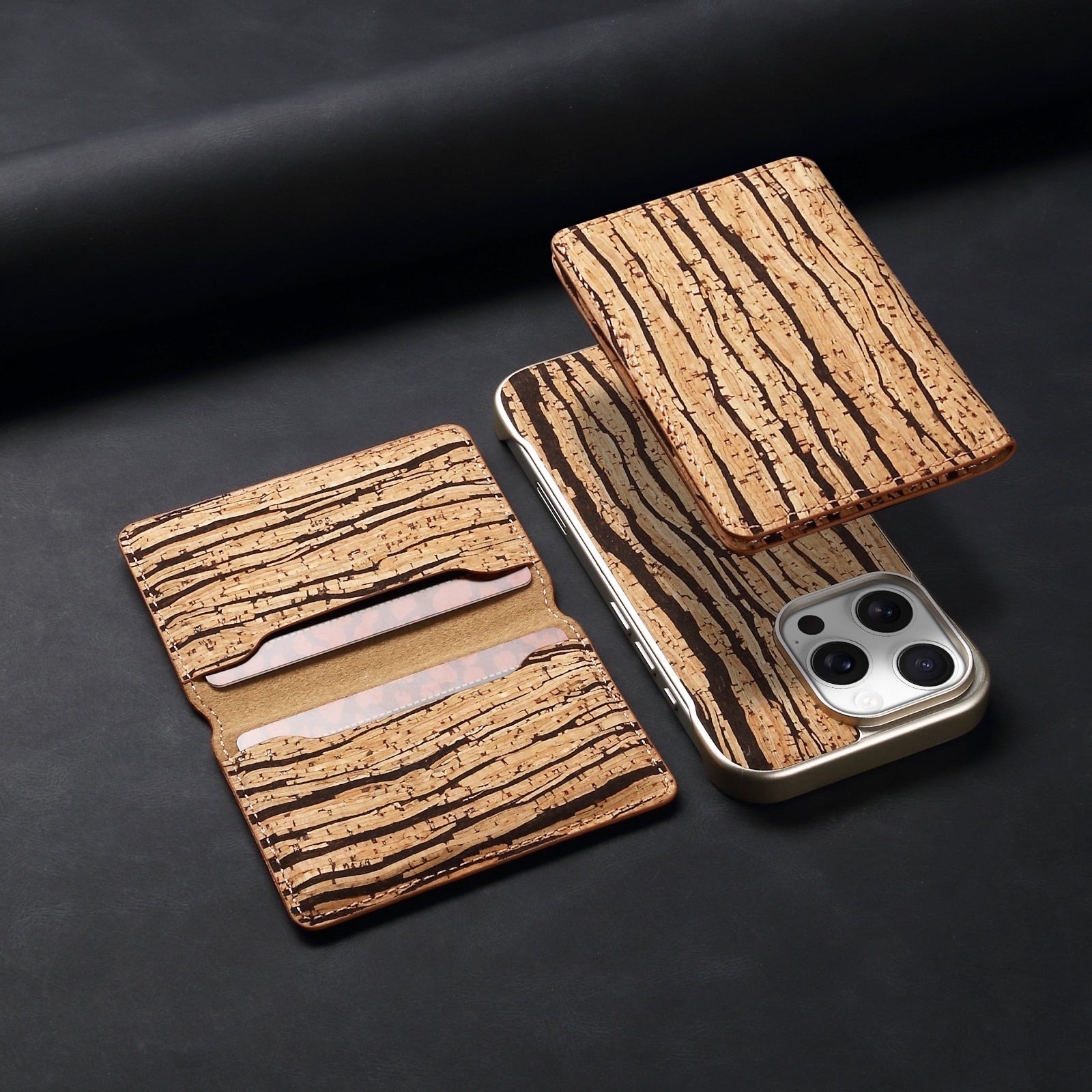iPhone Series 2IN1 Magnetic Cork Wooden Phone Case & Card Bag（Yellow）