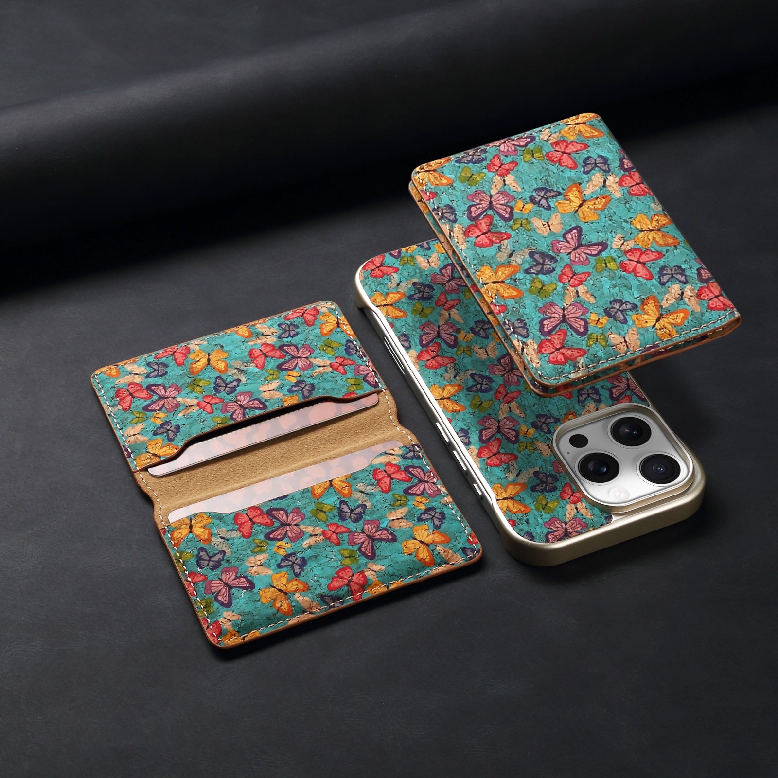 iPhone Series 2IN1 Magnetic Cork Wooden Phone Case & Card Bag（Blue）