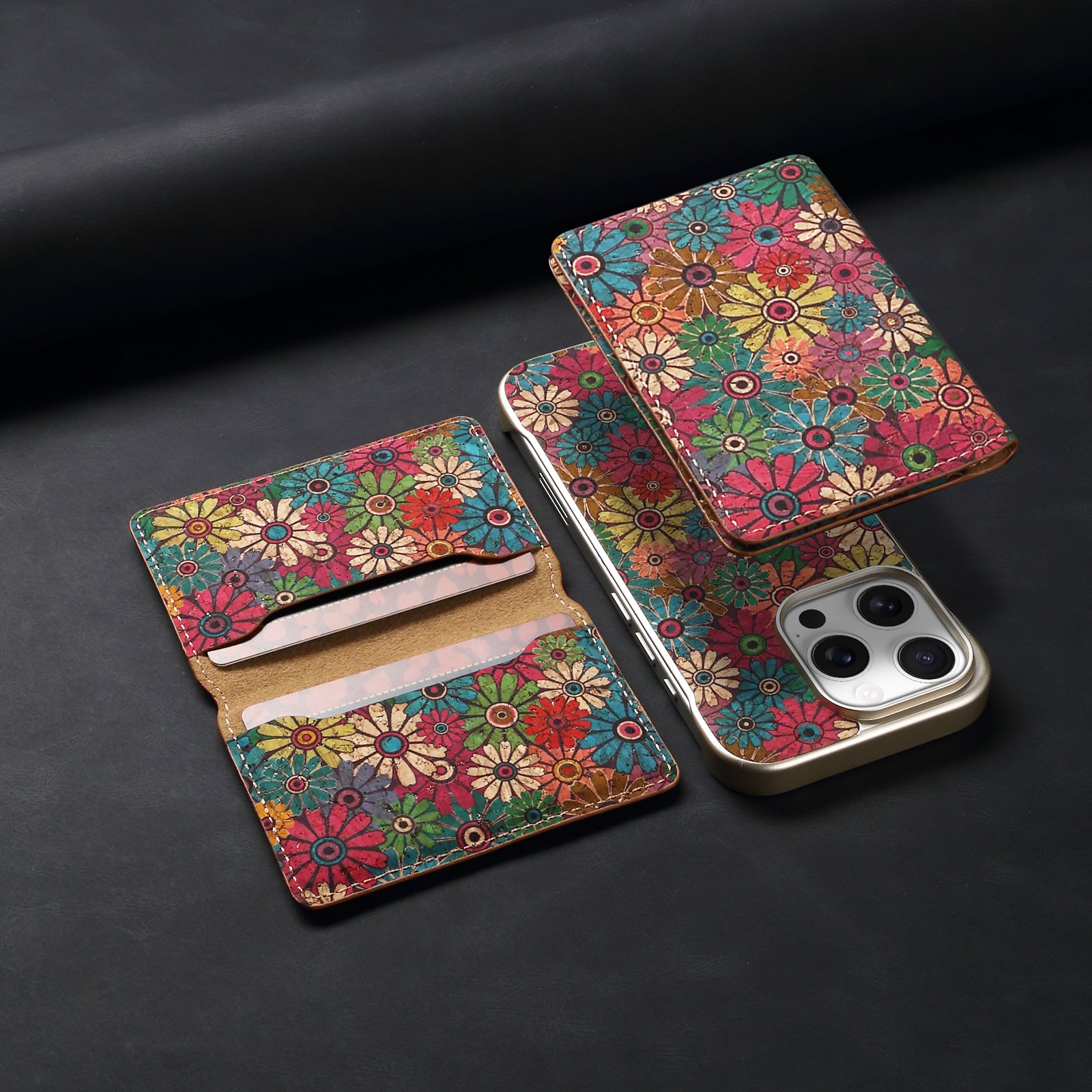 iPhone Series 2IN1 Magnetic Cork Wooden Phone Case & Card Bag（Green）