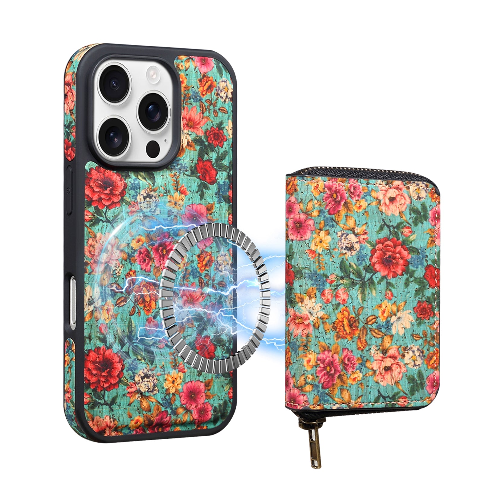 RFID Magnetic Zipper Wallet Credit Card Bag & Phone Case（Blue）