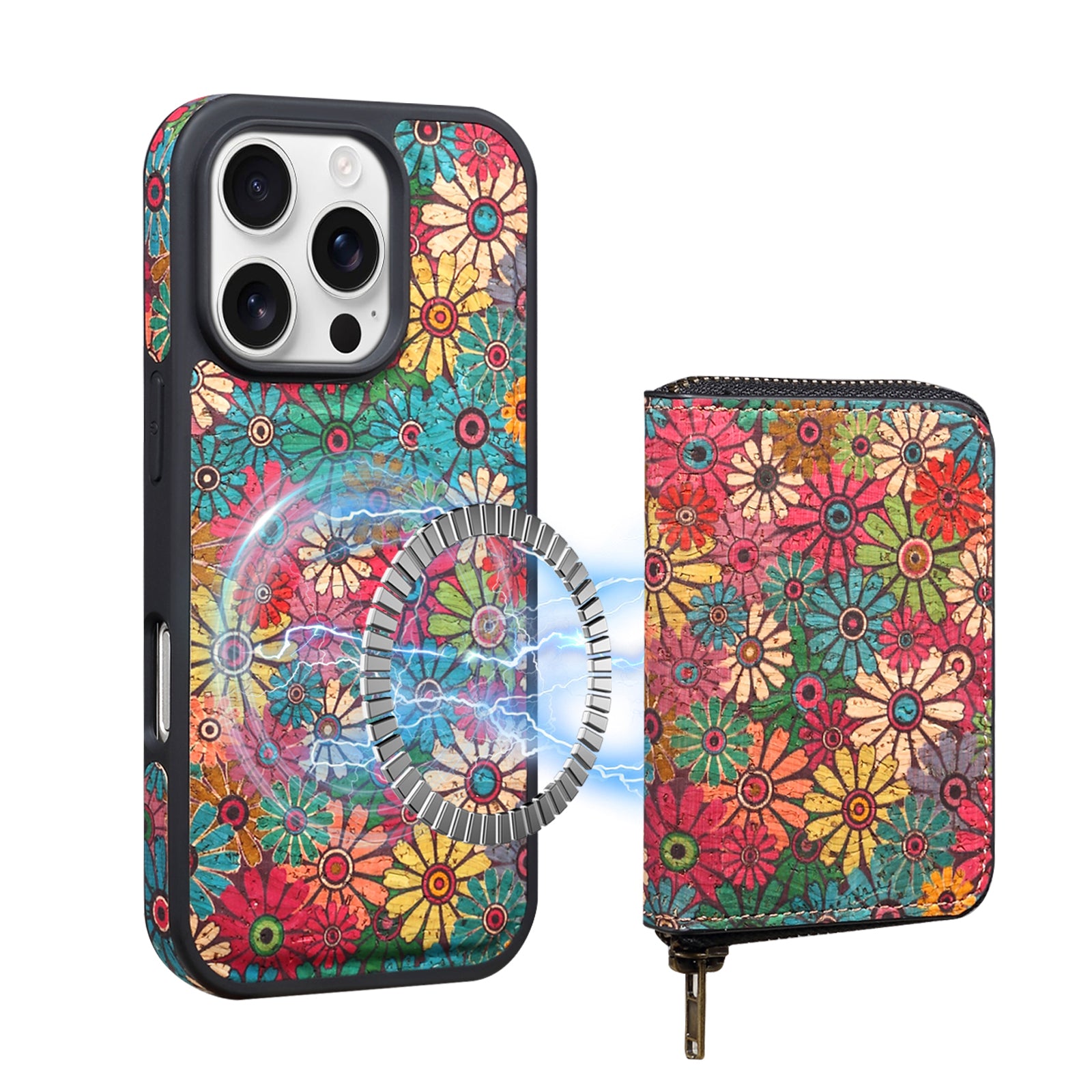RFID Magnetic Zipper Wallet Credit Card Bag & Phone Case（Green）