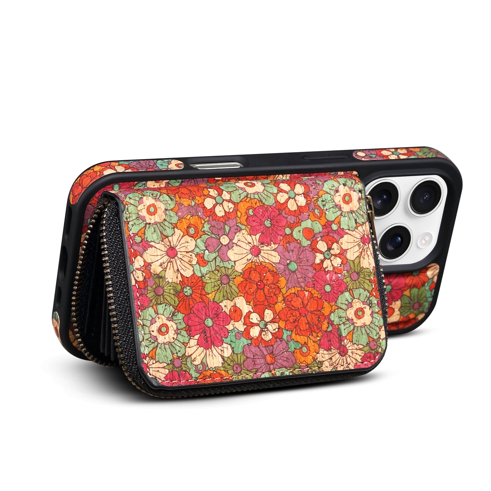 RFID Magnetic Zipper Wallet Credit Card Bag & Phone Case（Red）