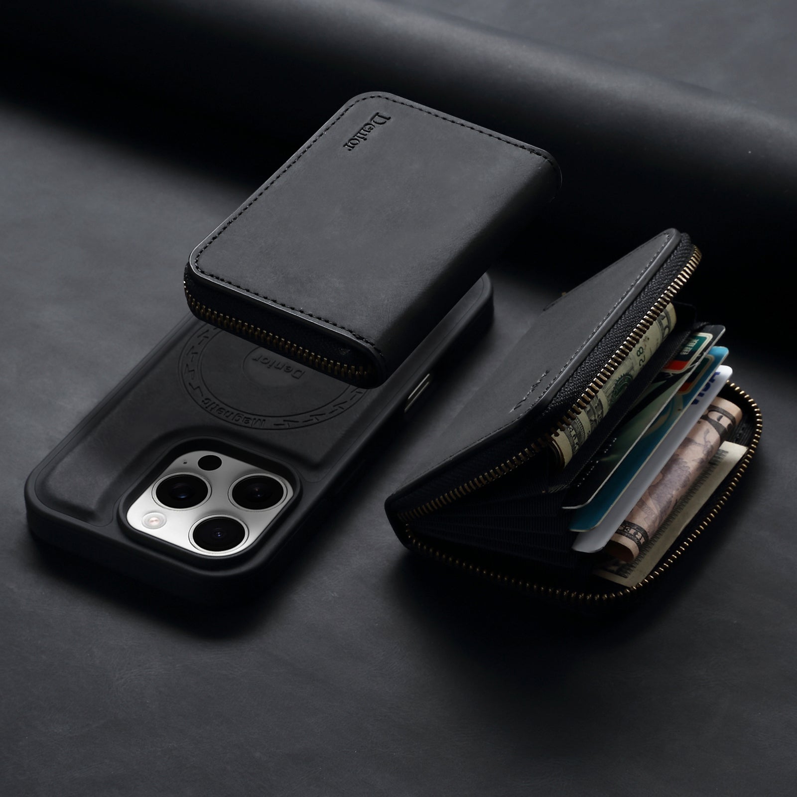 iPhone Series 2IN1 Magnetic Case & RFID Card Bag（Black）